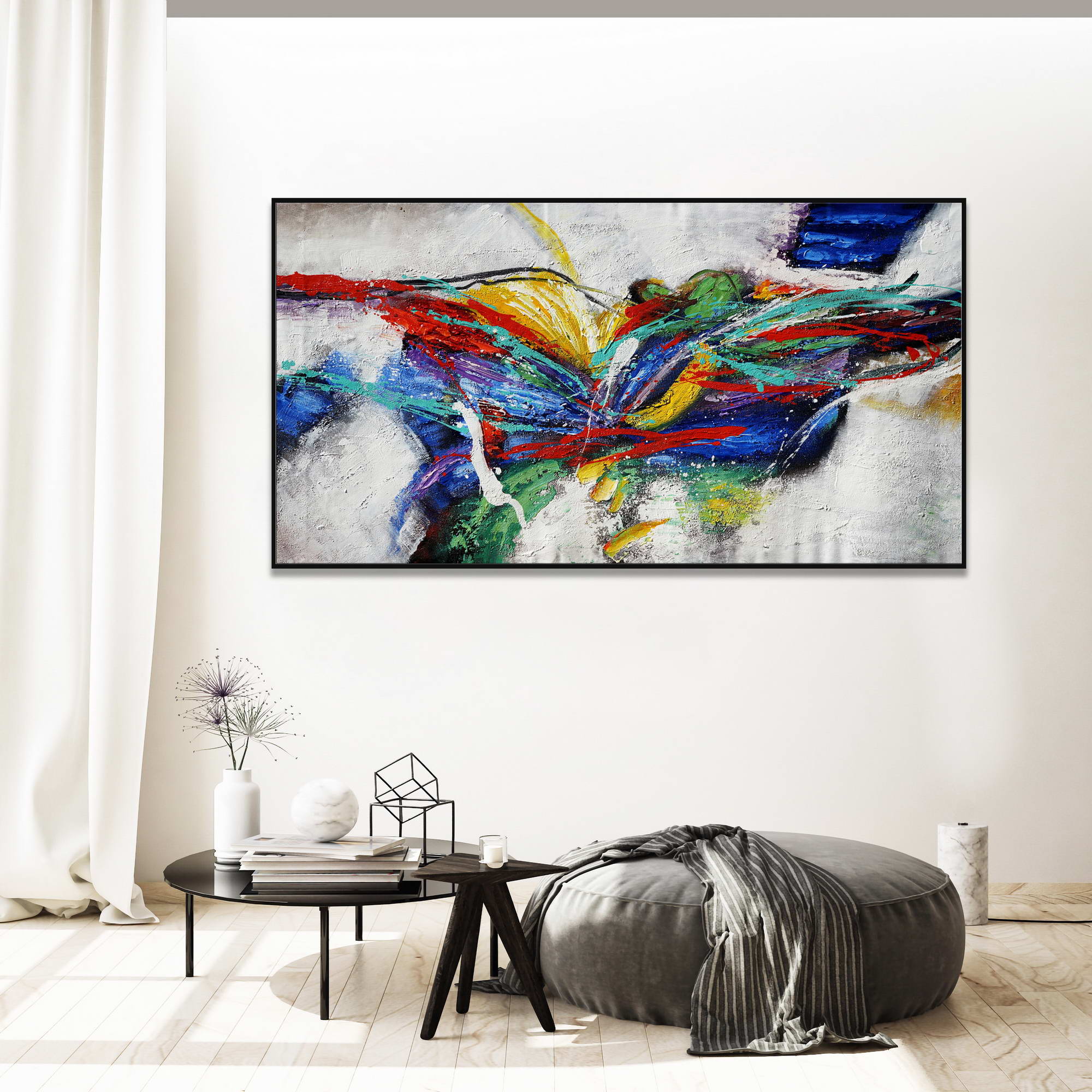 Hand painted Color Explosion 75x150cm