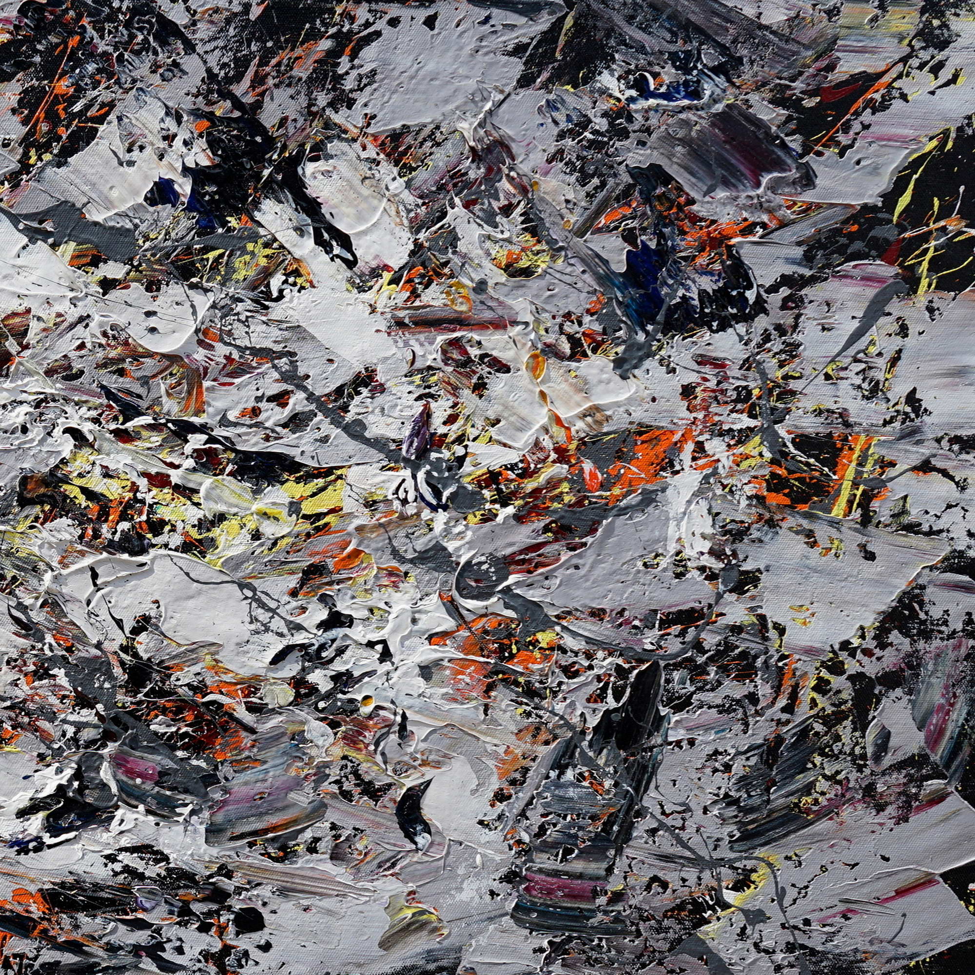 Hand painted Pollock style intertwining of colors 75x150cm