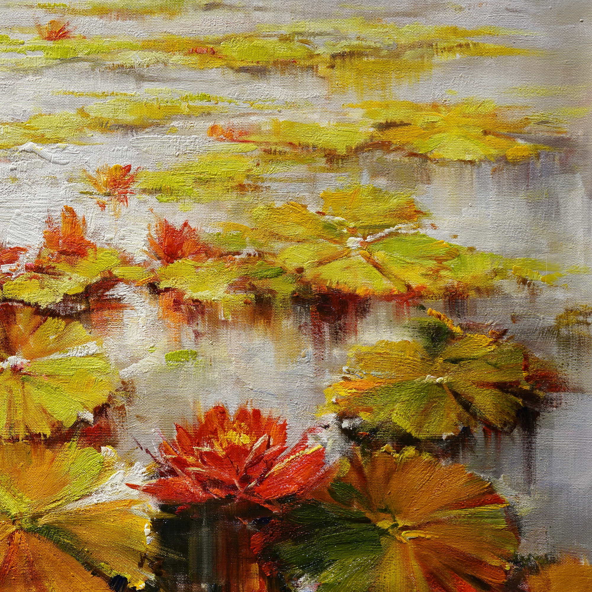 Hand painted Water lily lake 75x150cm