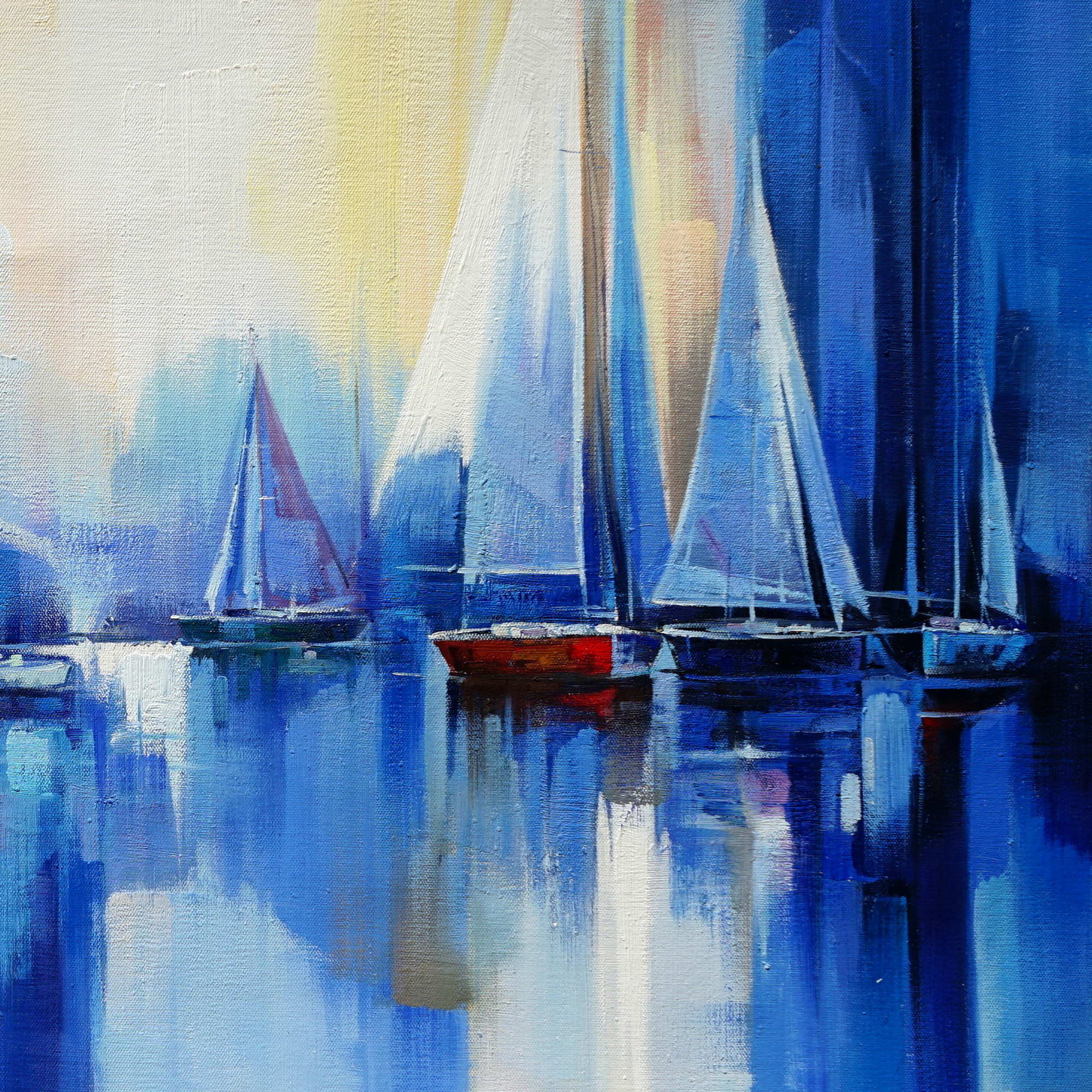Hand painted Marina at sunset Abstract 75x150cm