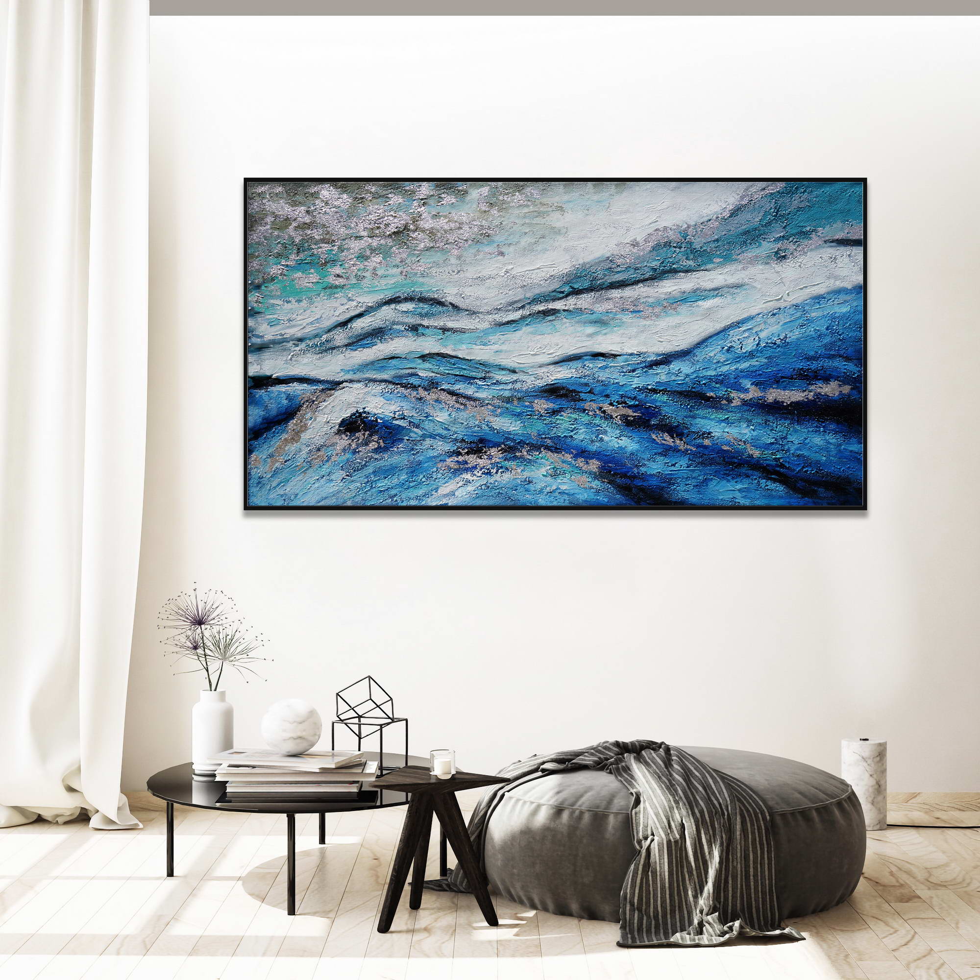 Hand painted Abstract Marine Movements 75x150cm