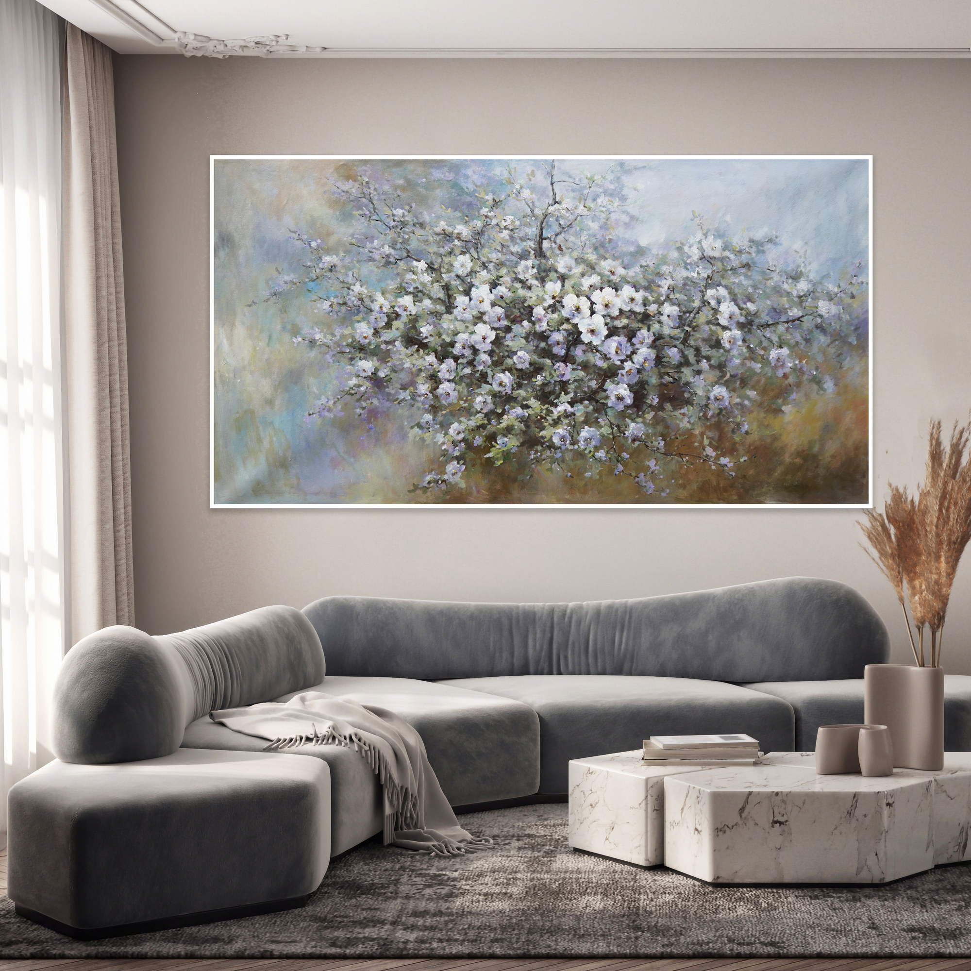 Dipinto moderno di albero di ciliegie in fiore