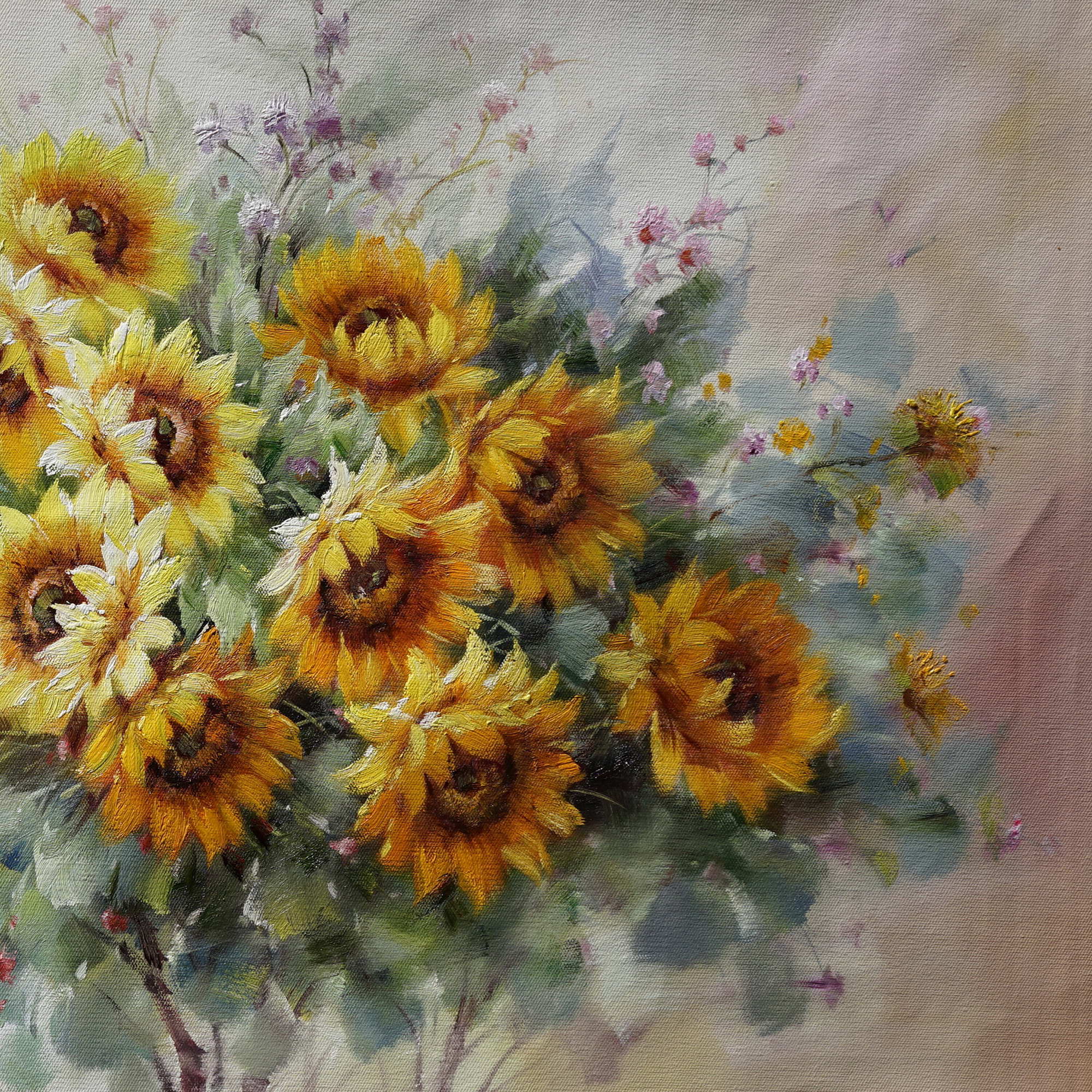 Hand painted Still Life with Sunflowers 75x150cm