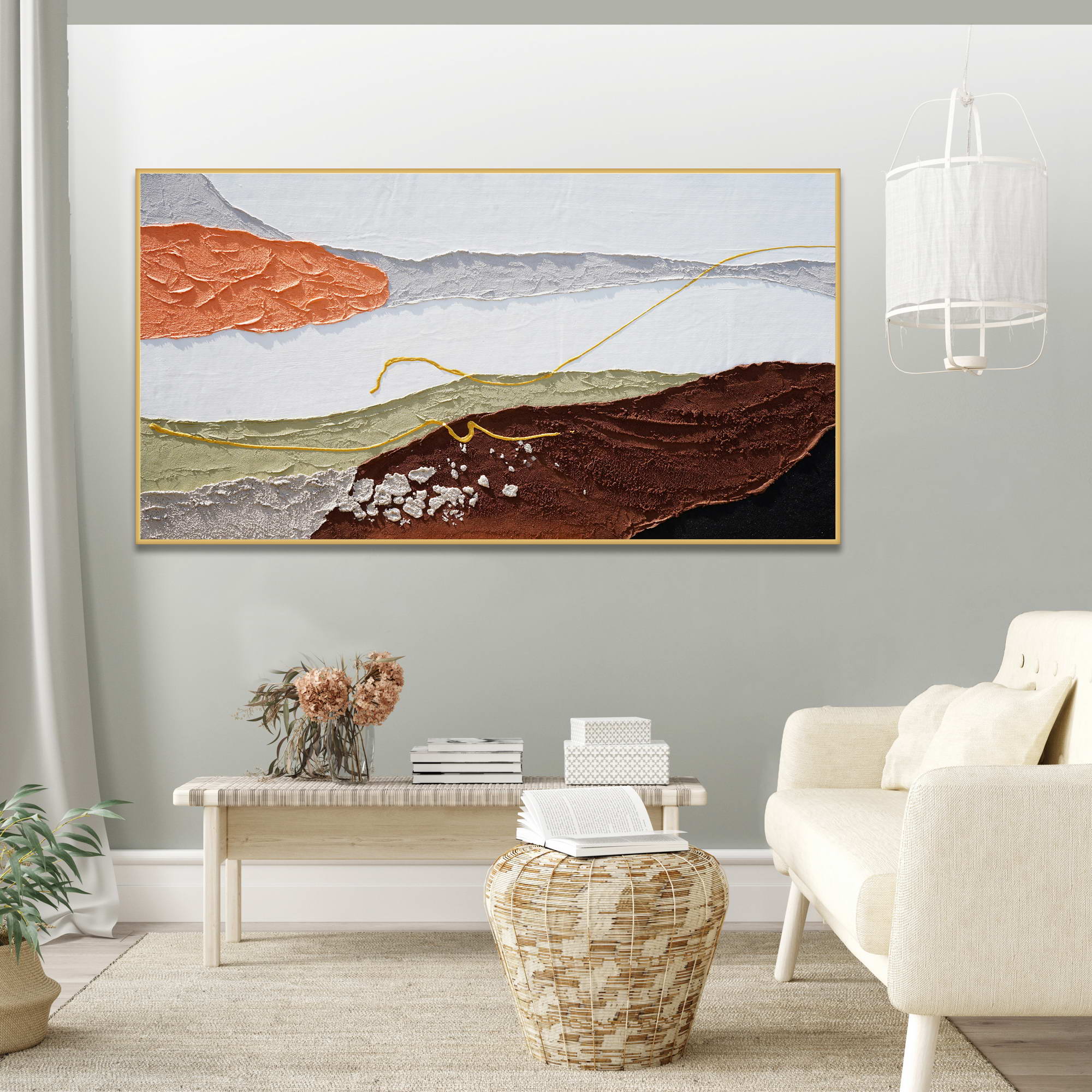 Hand painted Abstract Landscape 75x150cm