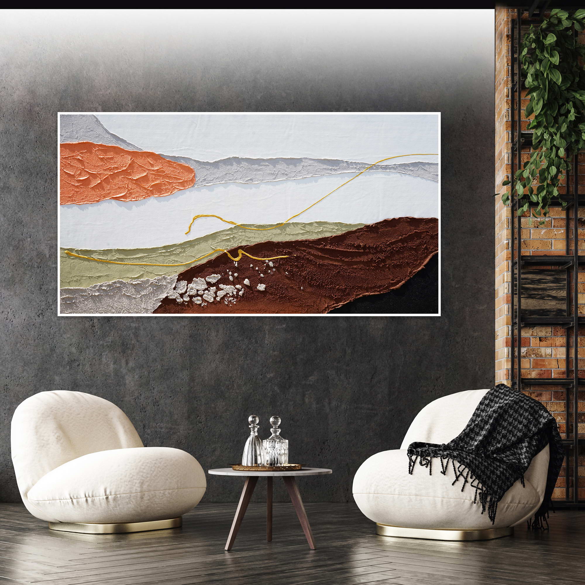 Hand painted Abstract Landscape 75x150cm