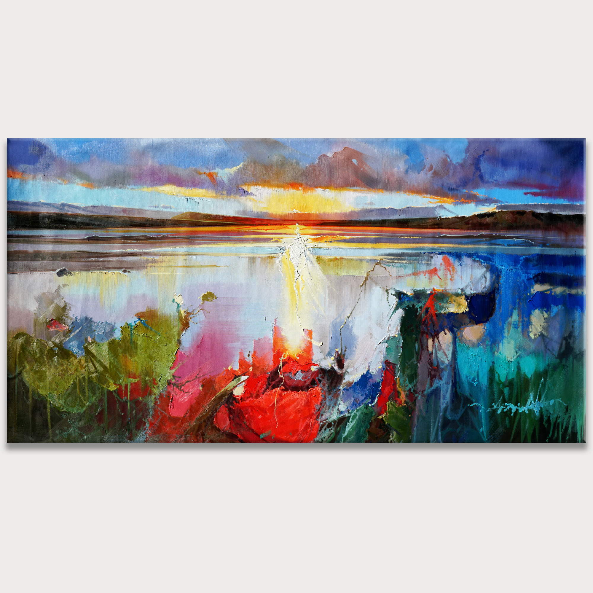 Dipinto a mano Paesaggio Astratto al tramonto 90x180cm