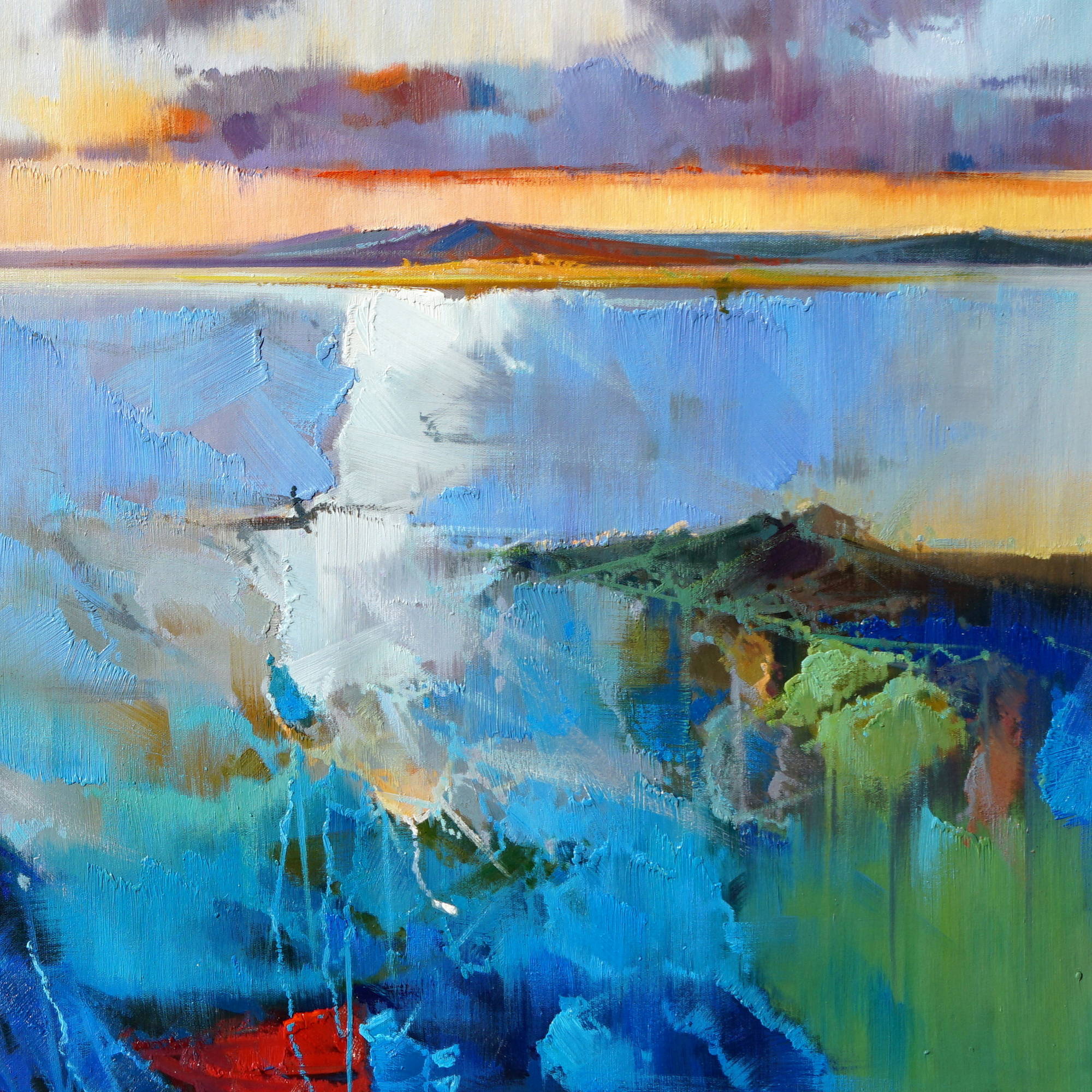 Hand painted Abstract Landscape at sunset 90x180cm