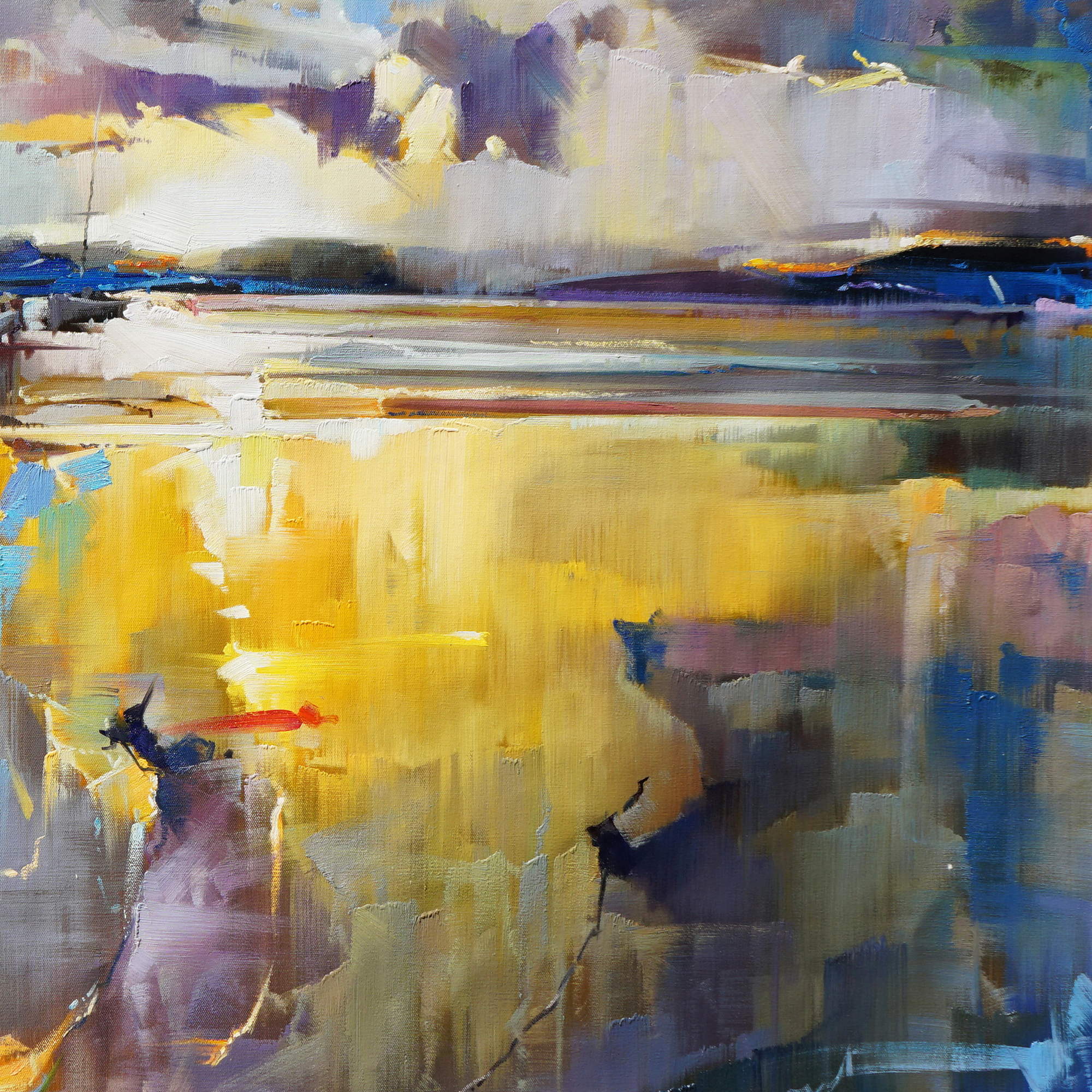 Hand painted Abstract Landscape Marina at sunset 120x180cm