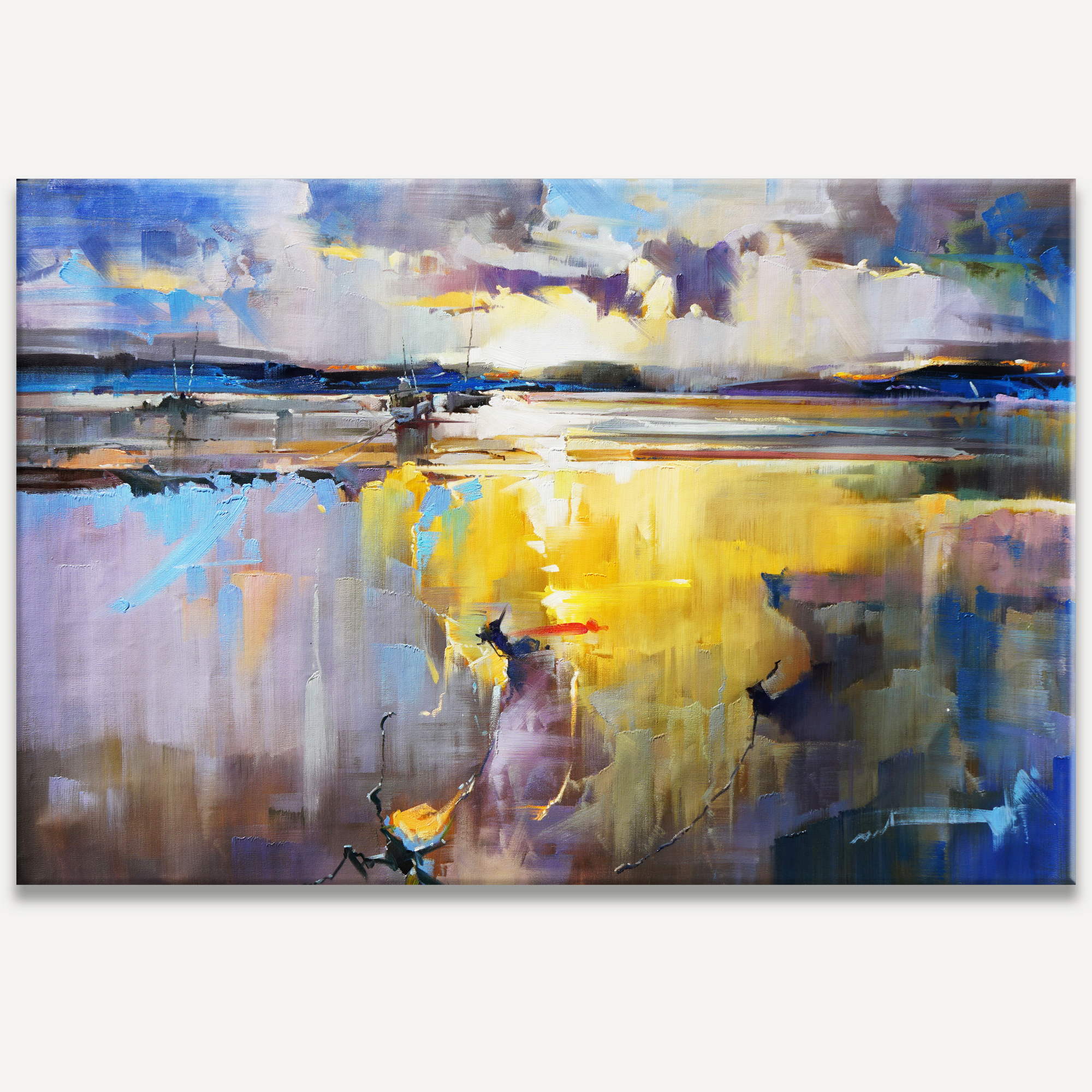 Hand painted Abstract Landscape Marina at sunset 120x180cm