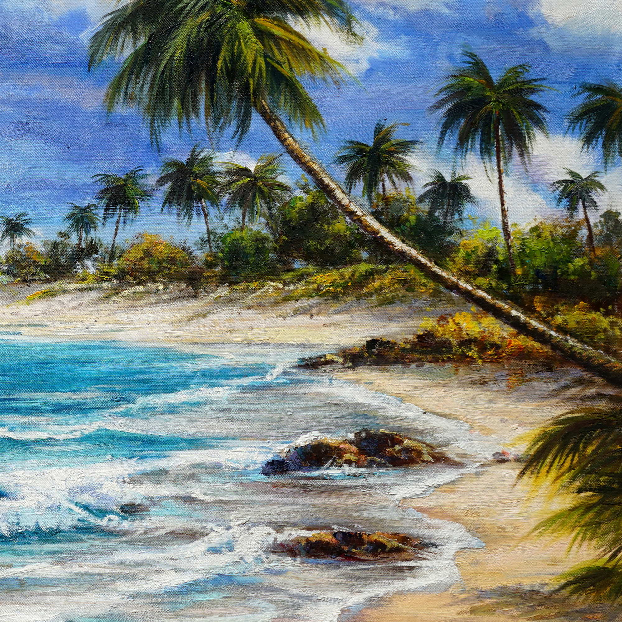 Dipinto a mano Paesaggio Marino Tropicale Palme 75x150cm