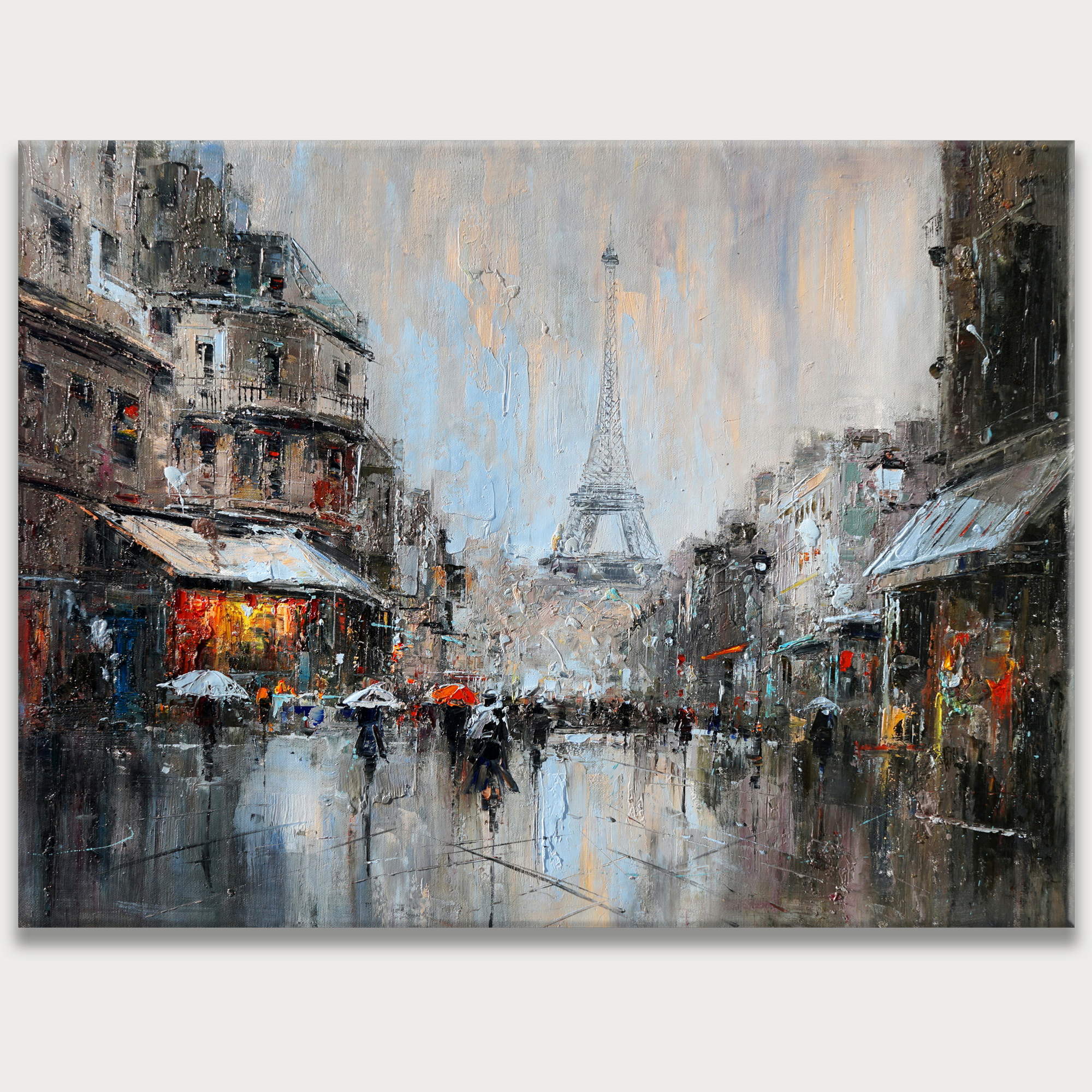 Dipinto a mano Parigi sotto la pioggia 75x100cm
