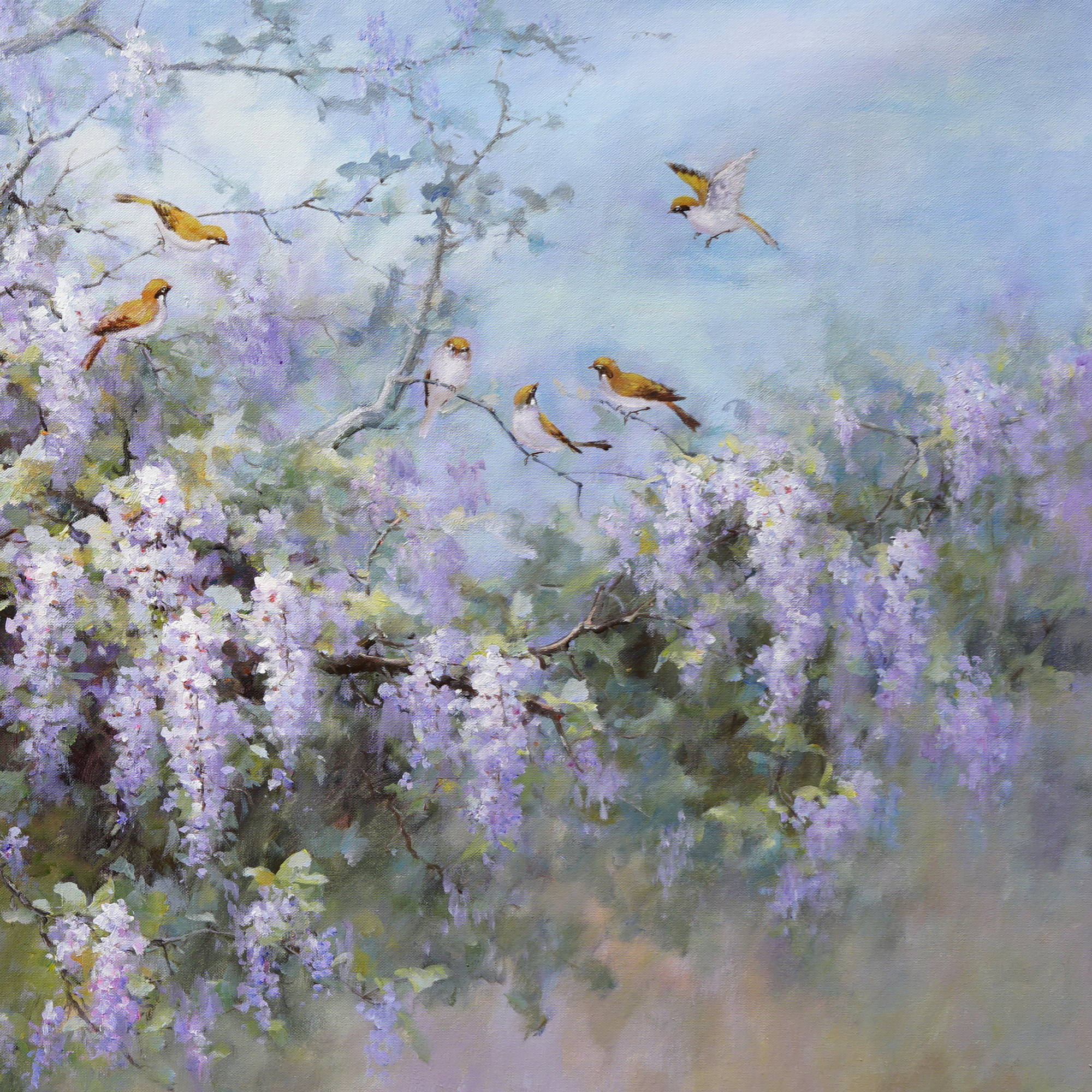 Dipinto a mano Primavera in Fiore Glicine 90x180cm