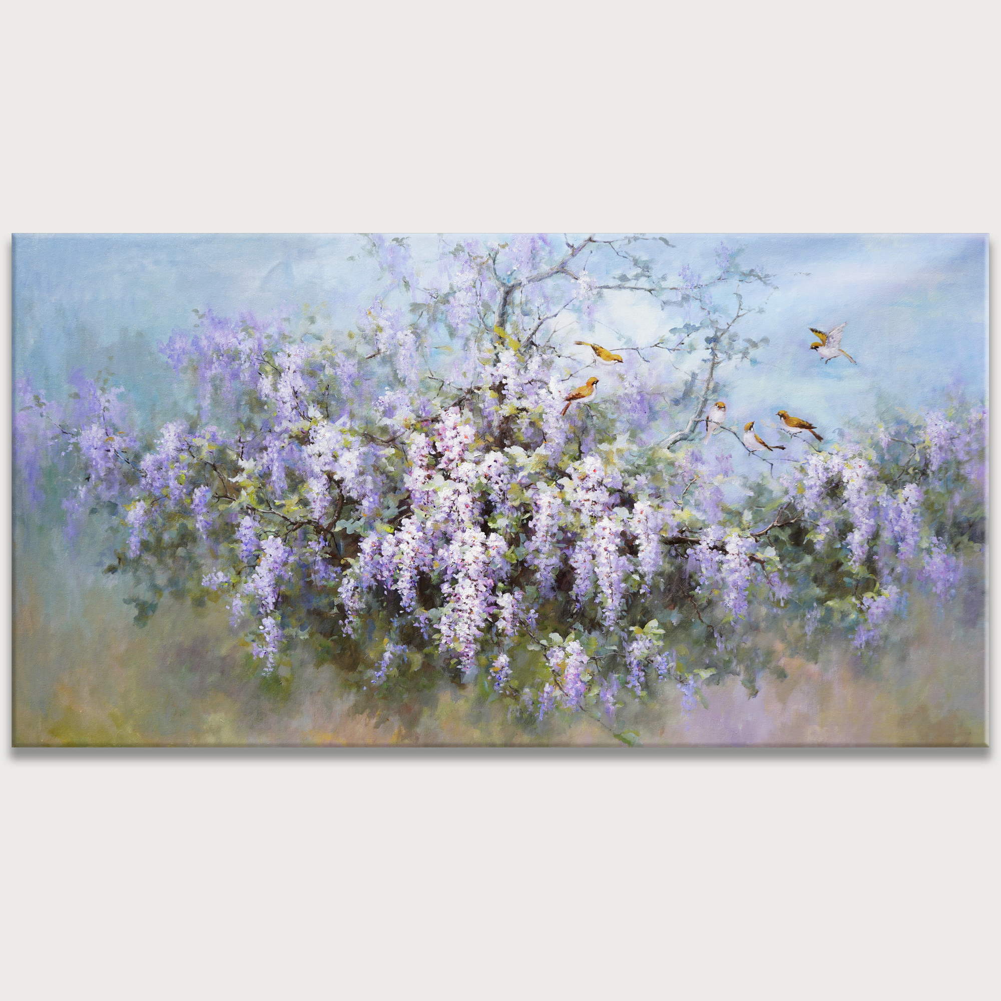 Hand painted Spring in Wisteria Blossom 90x180cm