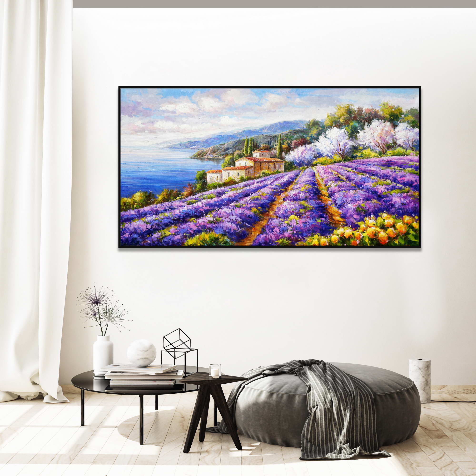 Hand painted Provence lavender fields 75x150cm