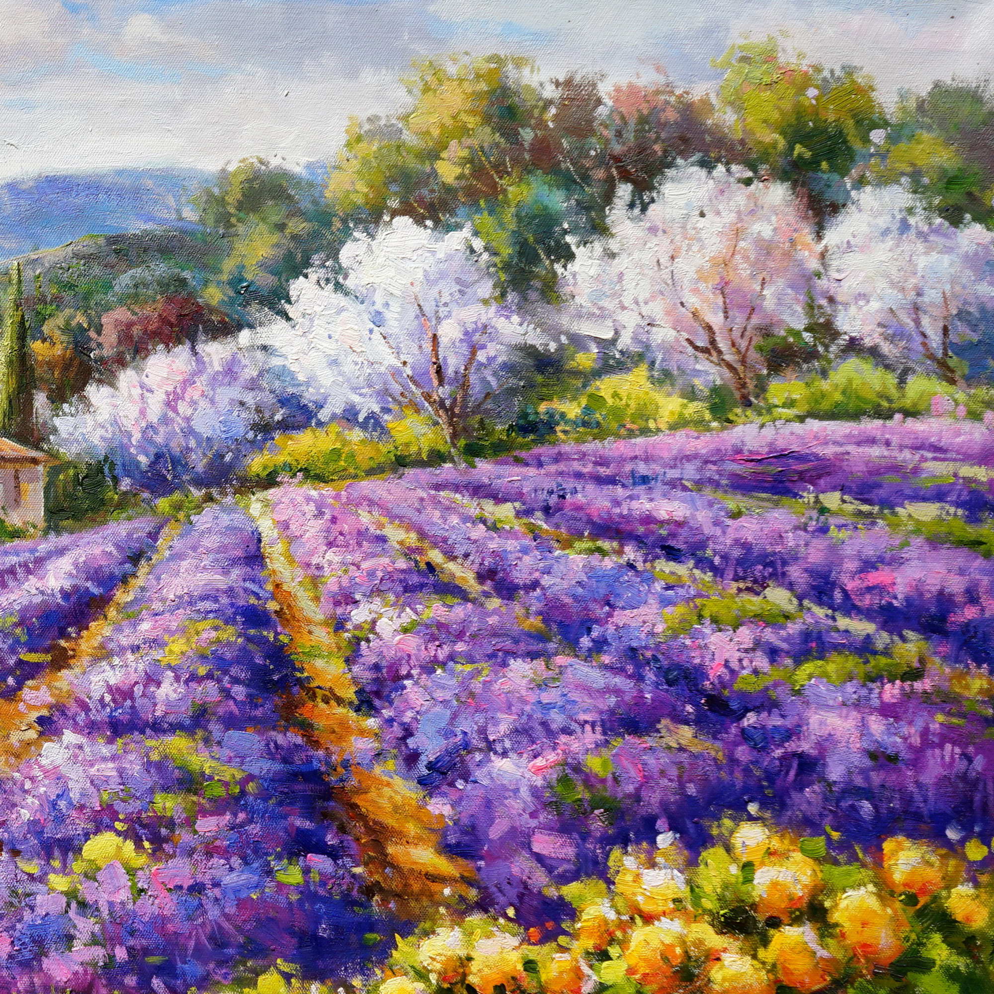 Hand painted Provence lavender fields 75x150cm