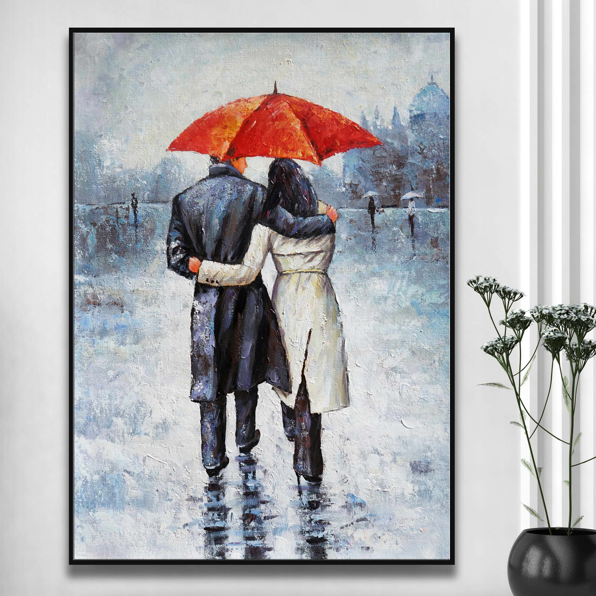 Peint à la main Couple sous un parapluie 50x70cm