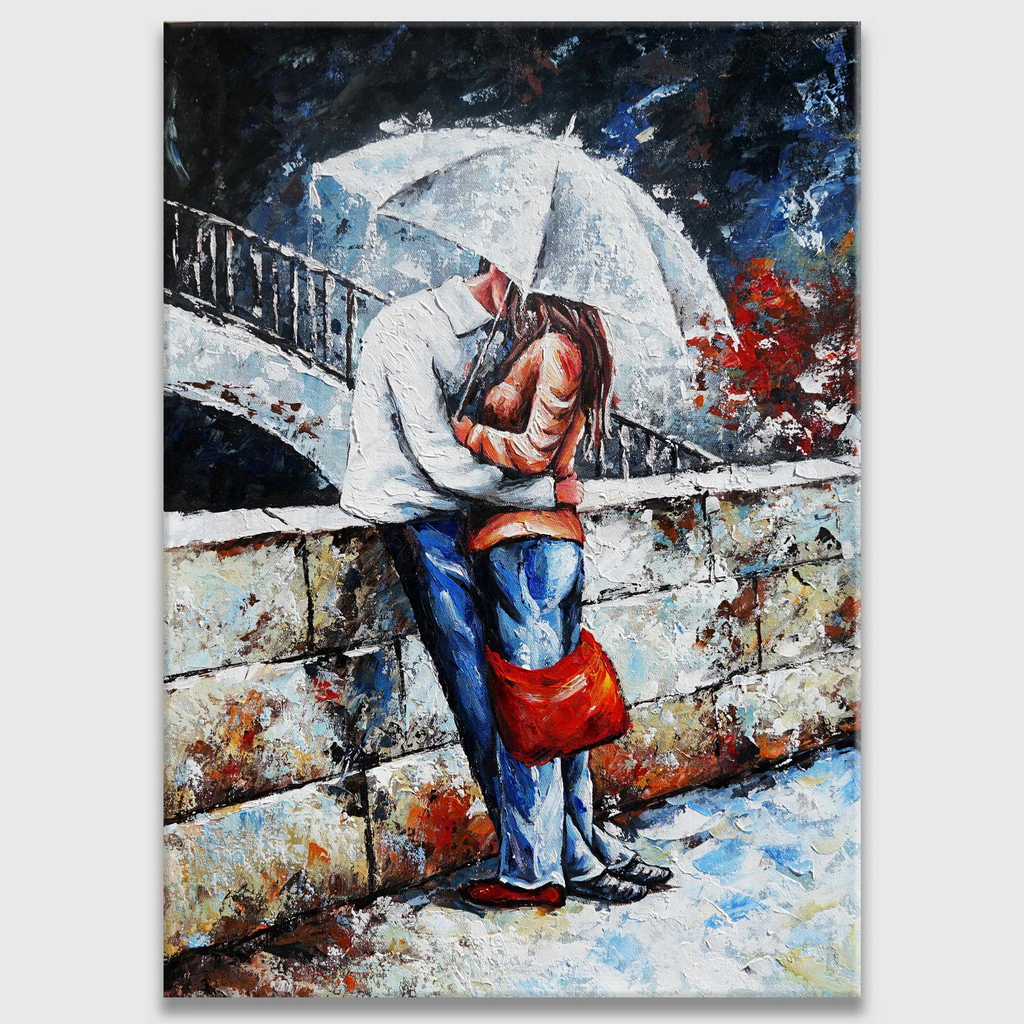 Dipinto a mano Coppia sotto l'ombrello 50x70cm