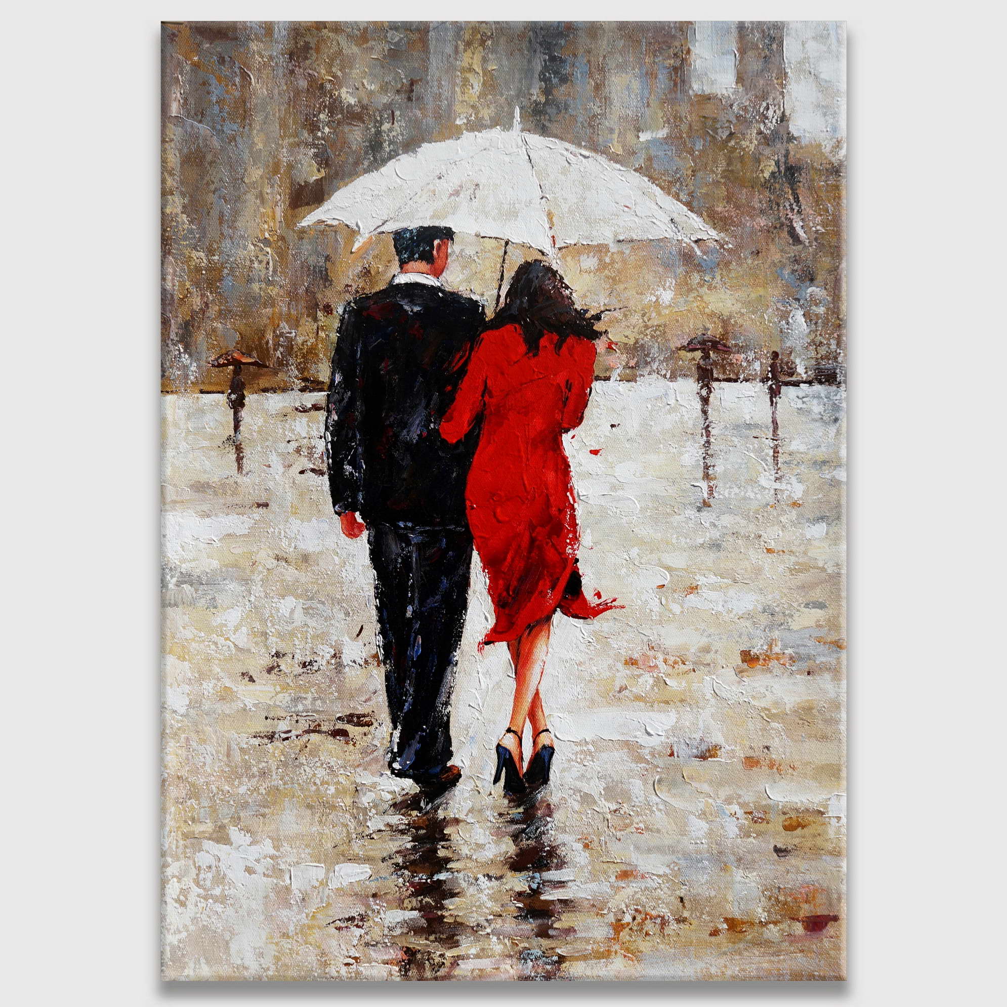 Couple peint à la main sous la pluie 50x70cm