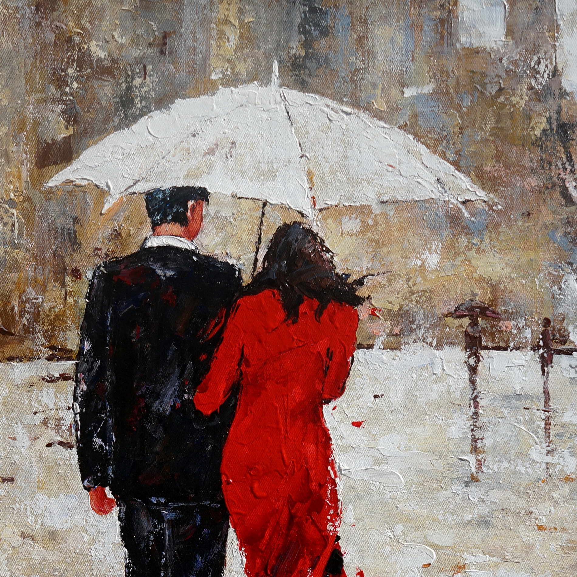 Hand painted Couple in the rain 50x70cm