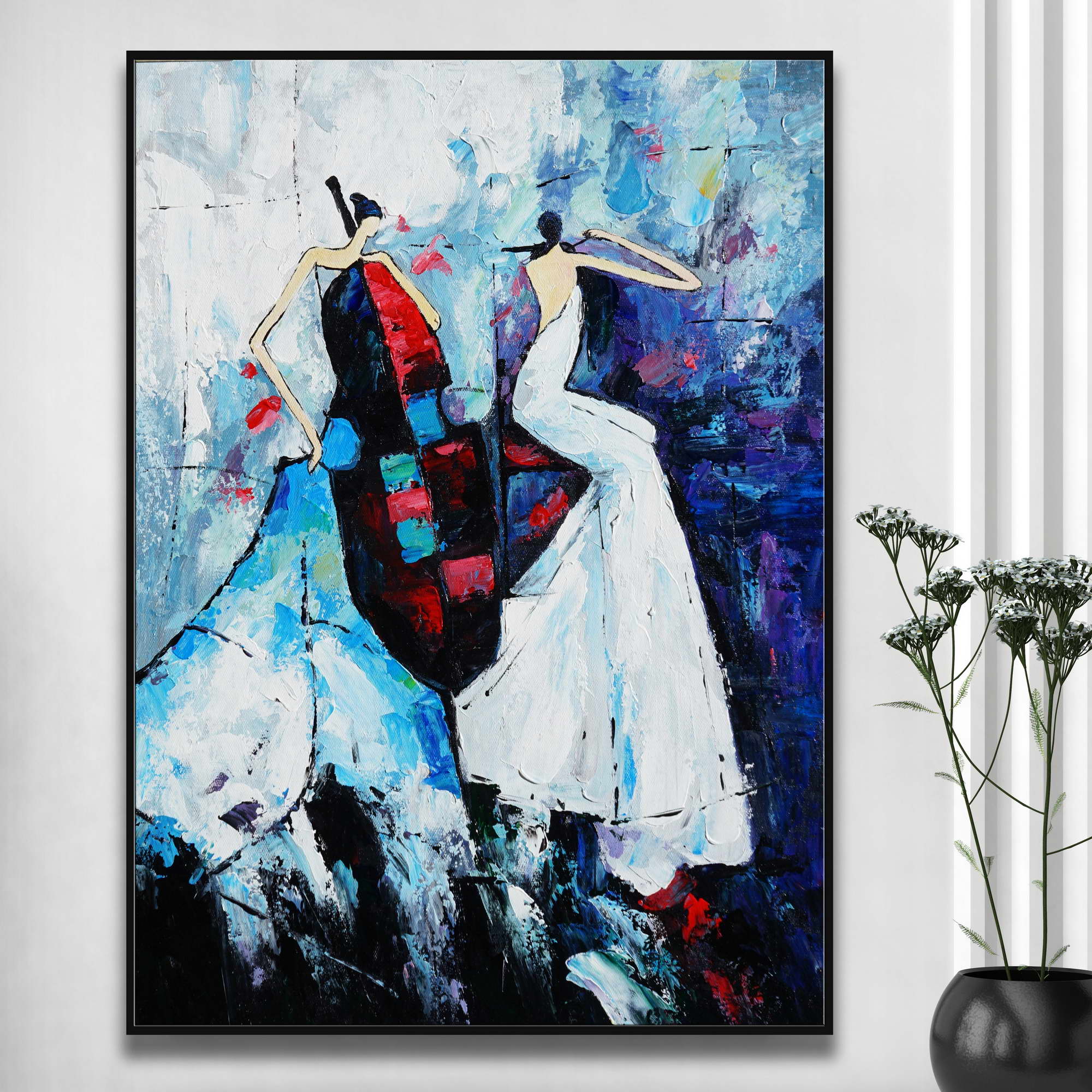 Hand painted Abstract Musicians in white dress 50x70cm