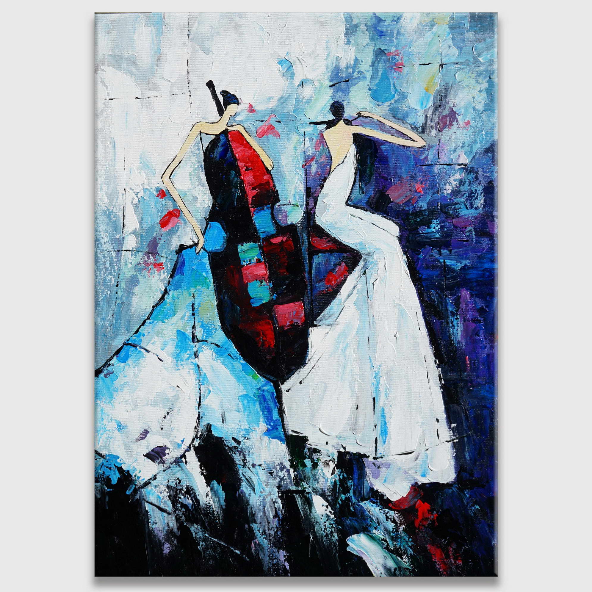 Hand painted Abstract Musicians in white dress 50x70cm