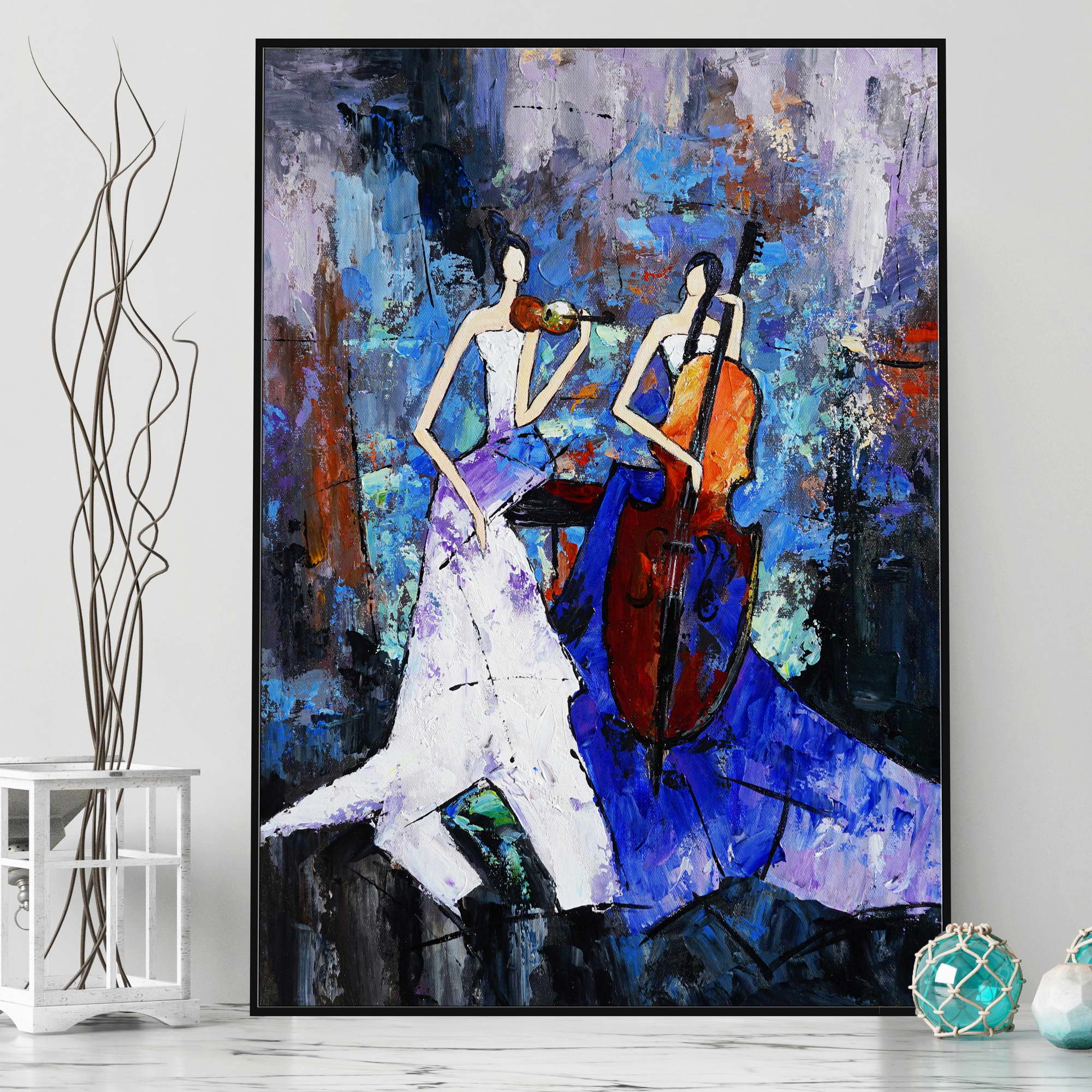 Hand painted Abstract Musicians in elegant clothes 50x70cm