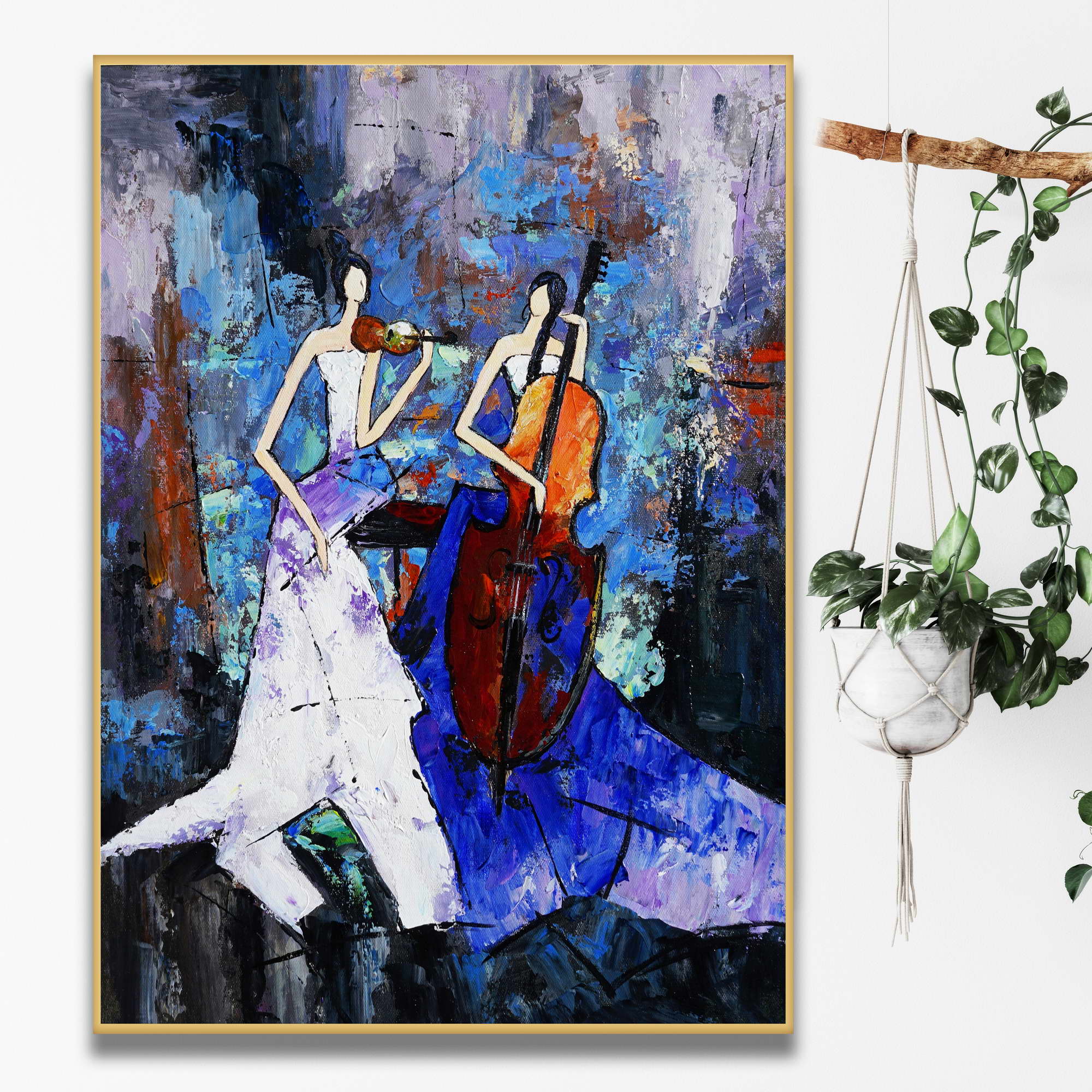 Hand painted Abstract Musicians in elegant clothes 50x70cm