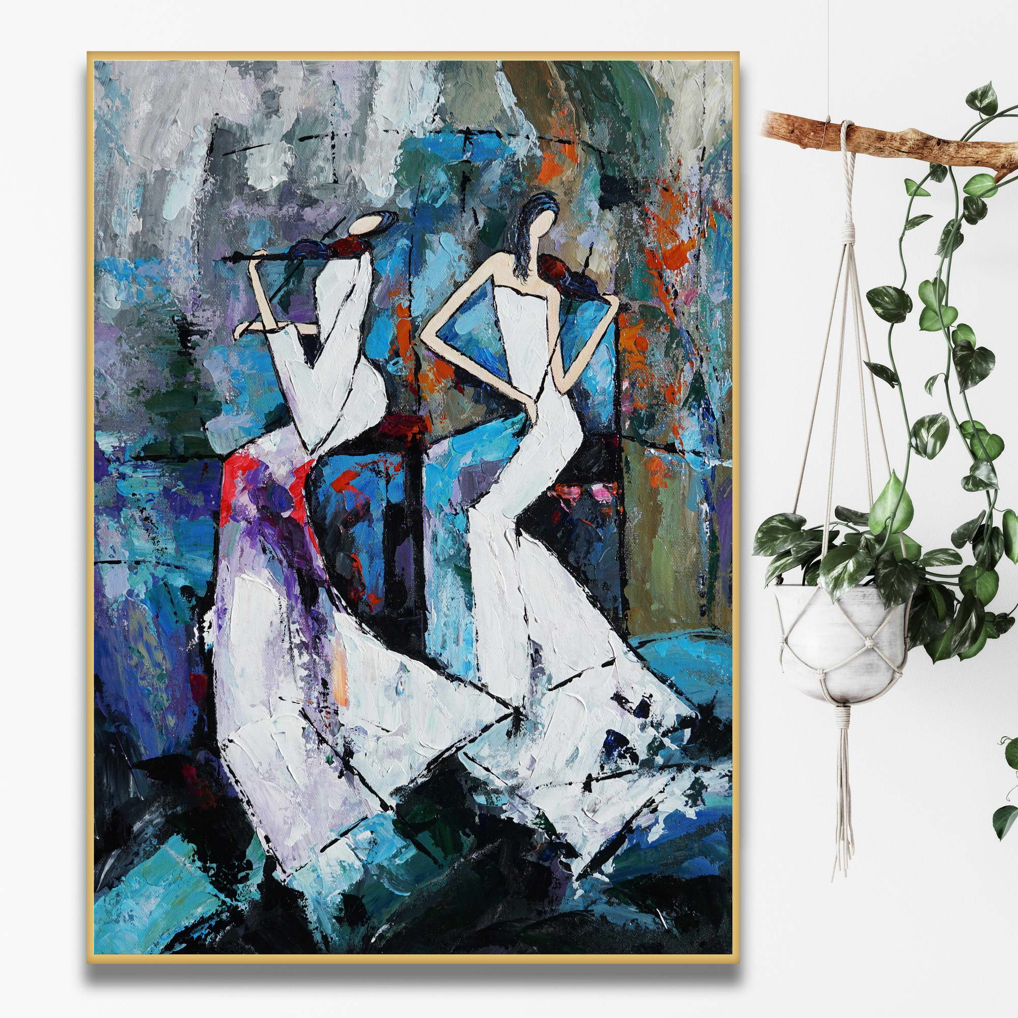 Hand painted Abstract Violinists in white dresses 50x70cm