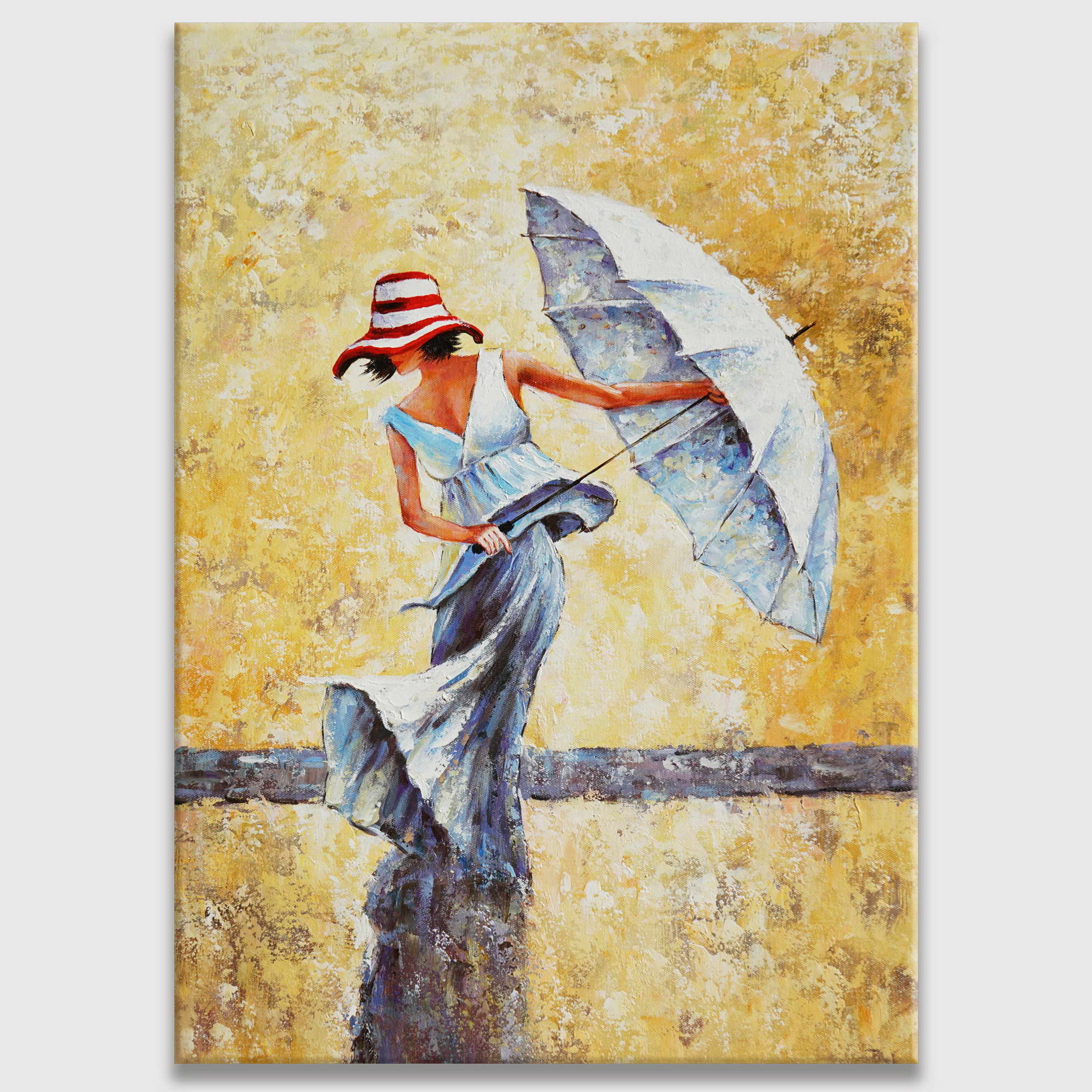 Femme peinte à la main avec parapluie 50x70cm