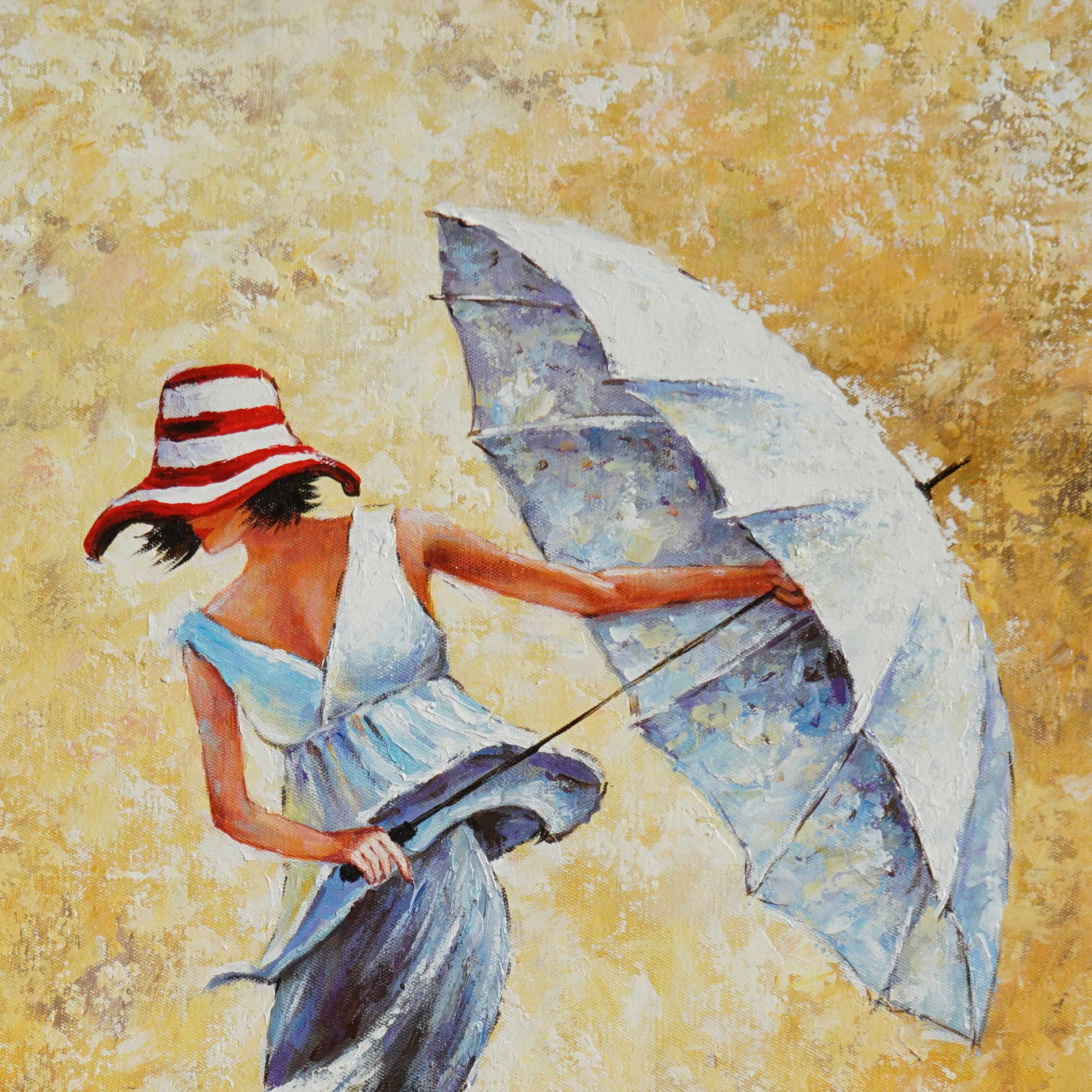 Femme peinte à la main avec parapluie 50x70cm