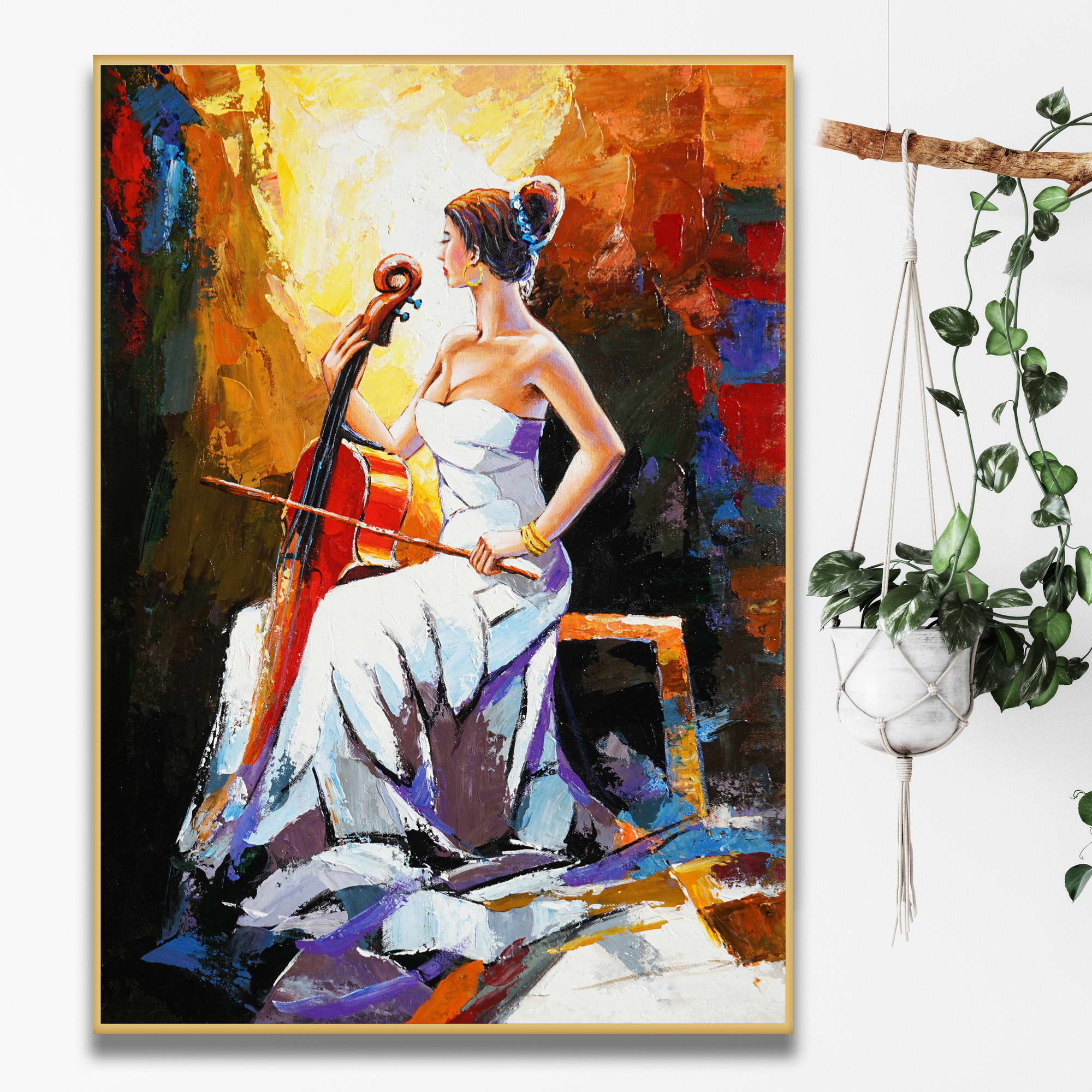 Hand painted Woman with Cello 50x70cm