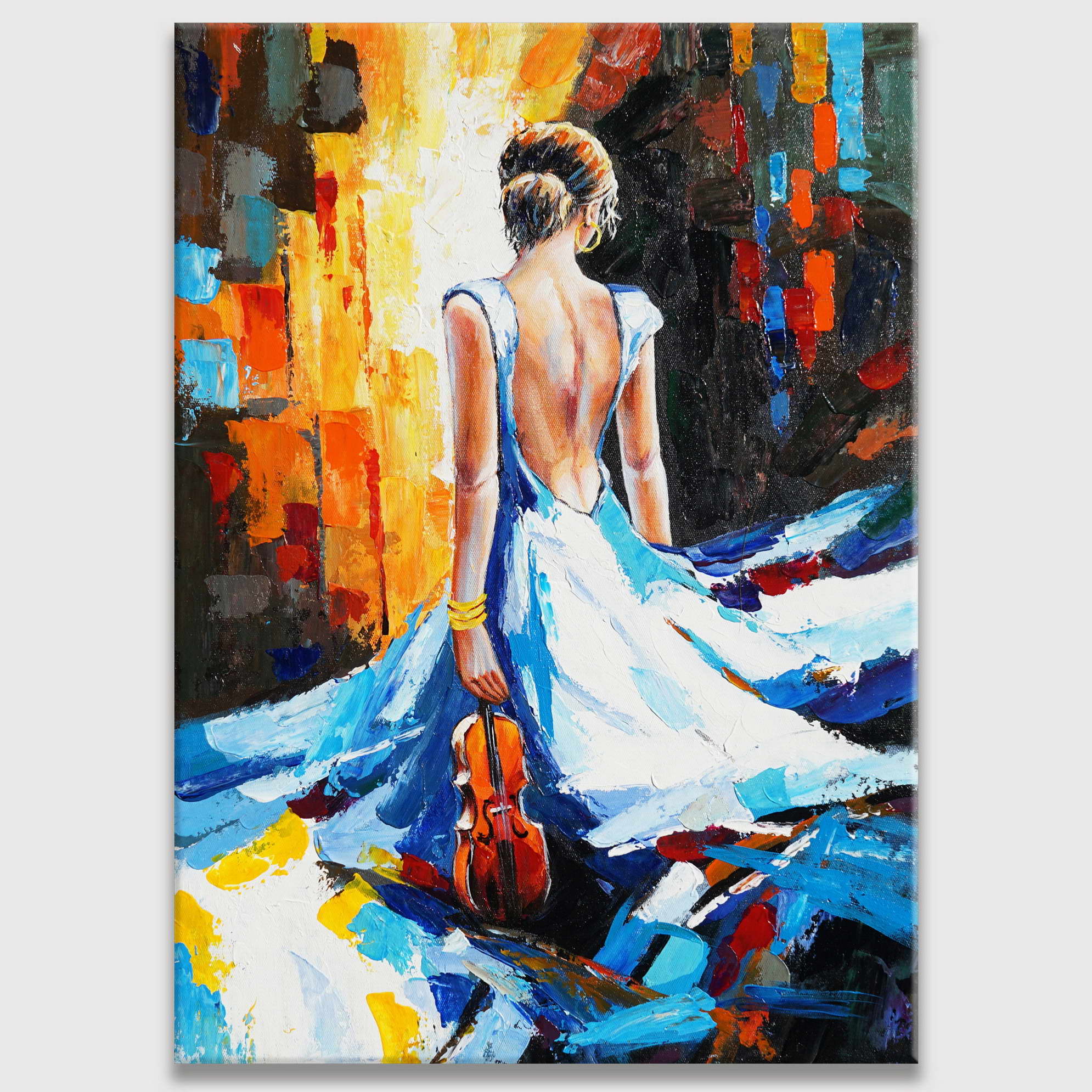 Hand painted Abstract Violinist in white dress 50x70cm