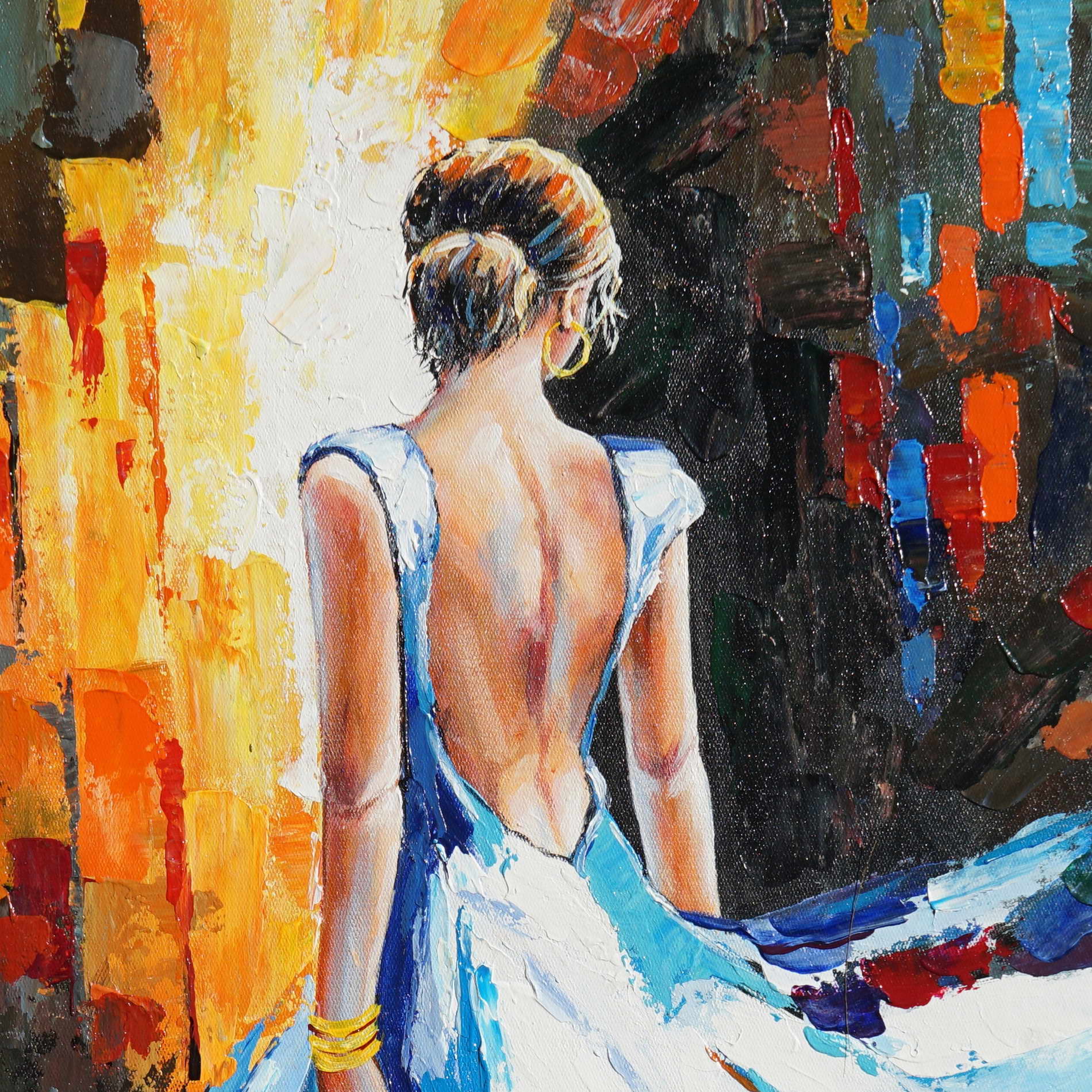 Hand painted Abstract Violinist in white dress 50x70cm