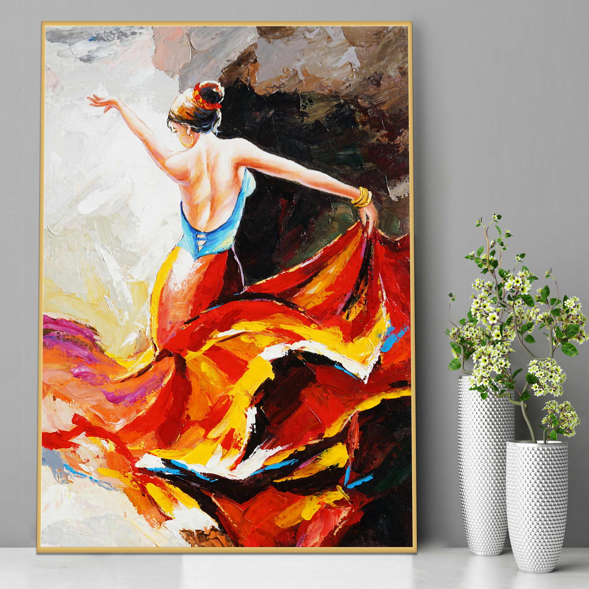 Dipinto astratto di una ballerina di flamenco in abito elegante