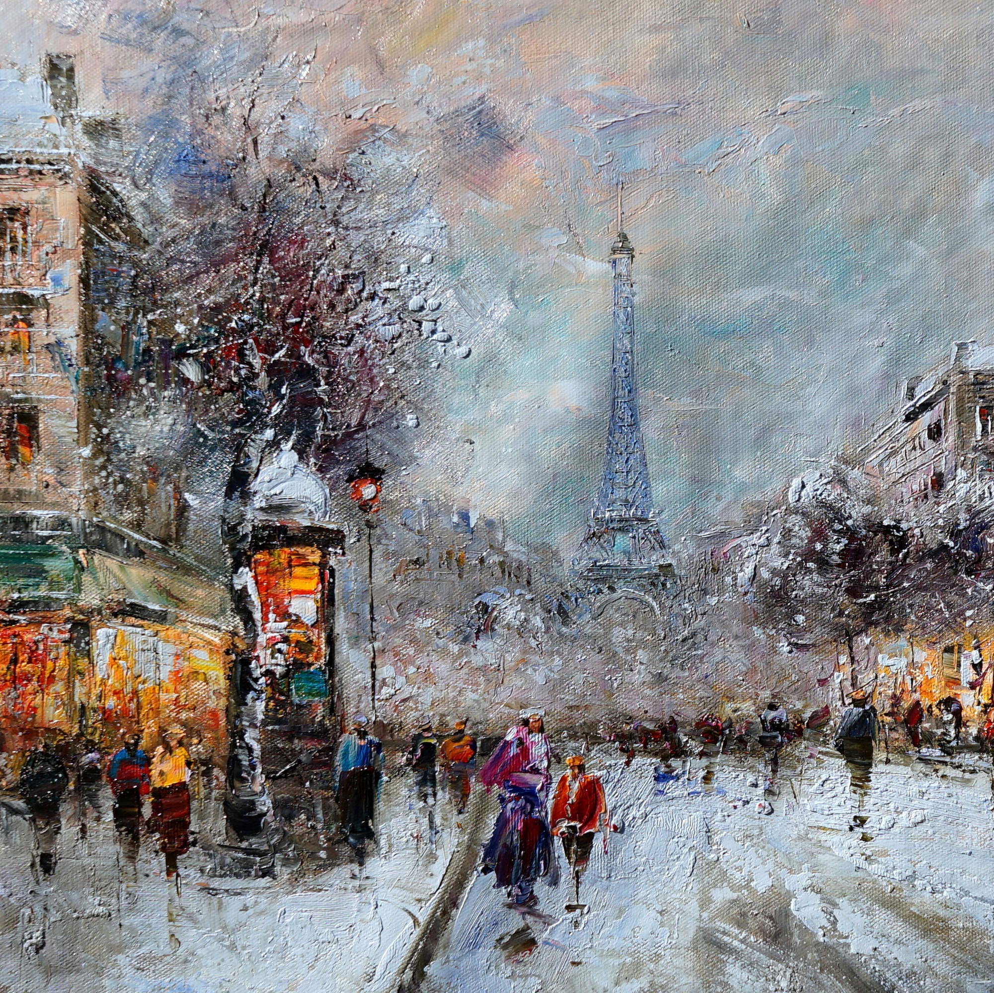 Dipinto a mano Parigi sotto la neve Torre Eiffel 60x90cm
