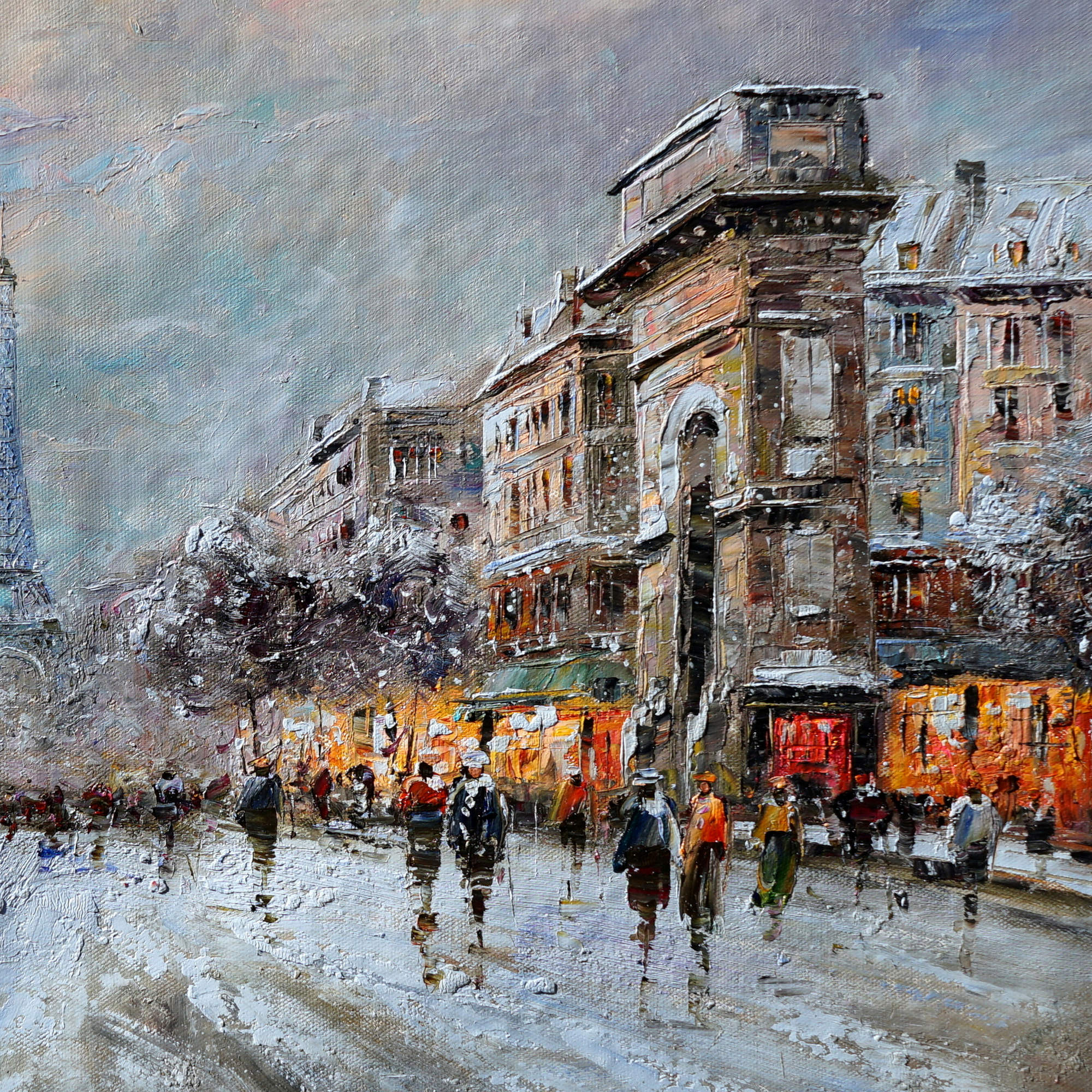 Dipinto a mano Parigi sotto la neve Torre Eiffel 60x90cm
