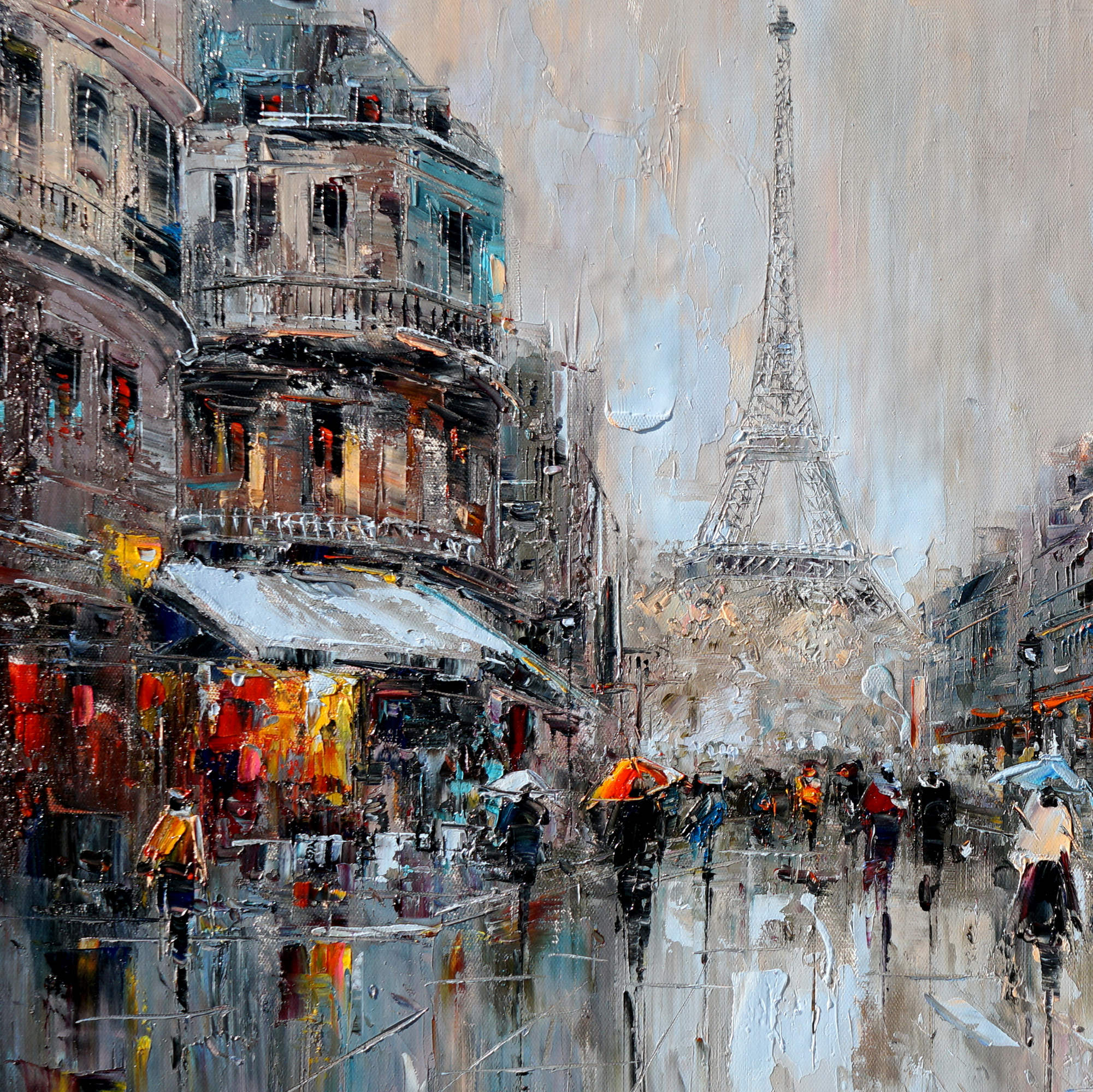 Dipinto a mano Parigi Torre Eiffel sotto la pioggia 60x90cm