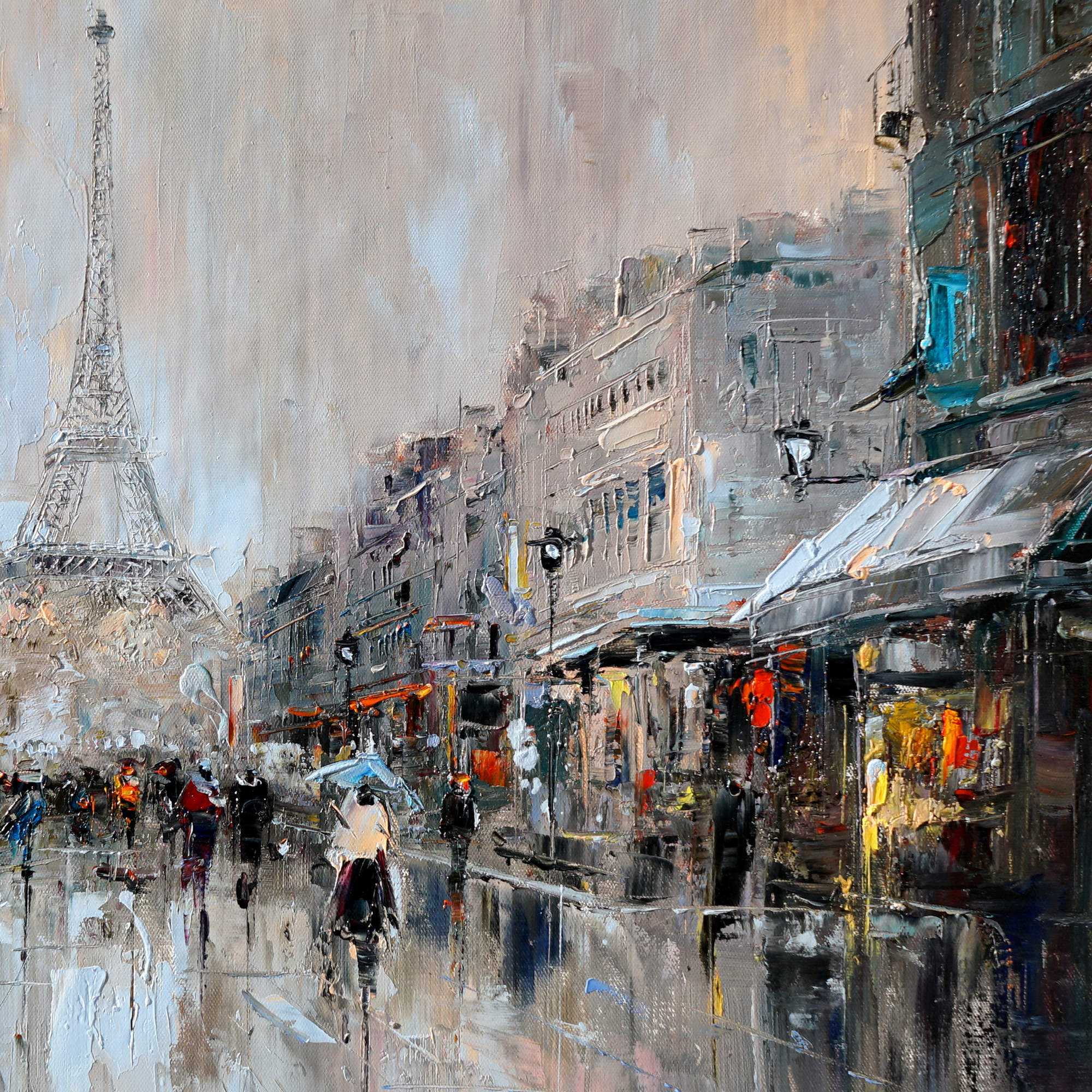 Tour Eiffel Paris peinte à la main sous la pluie 60x90cm