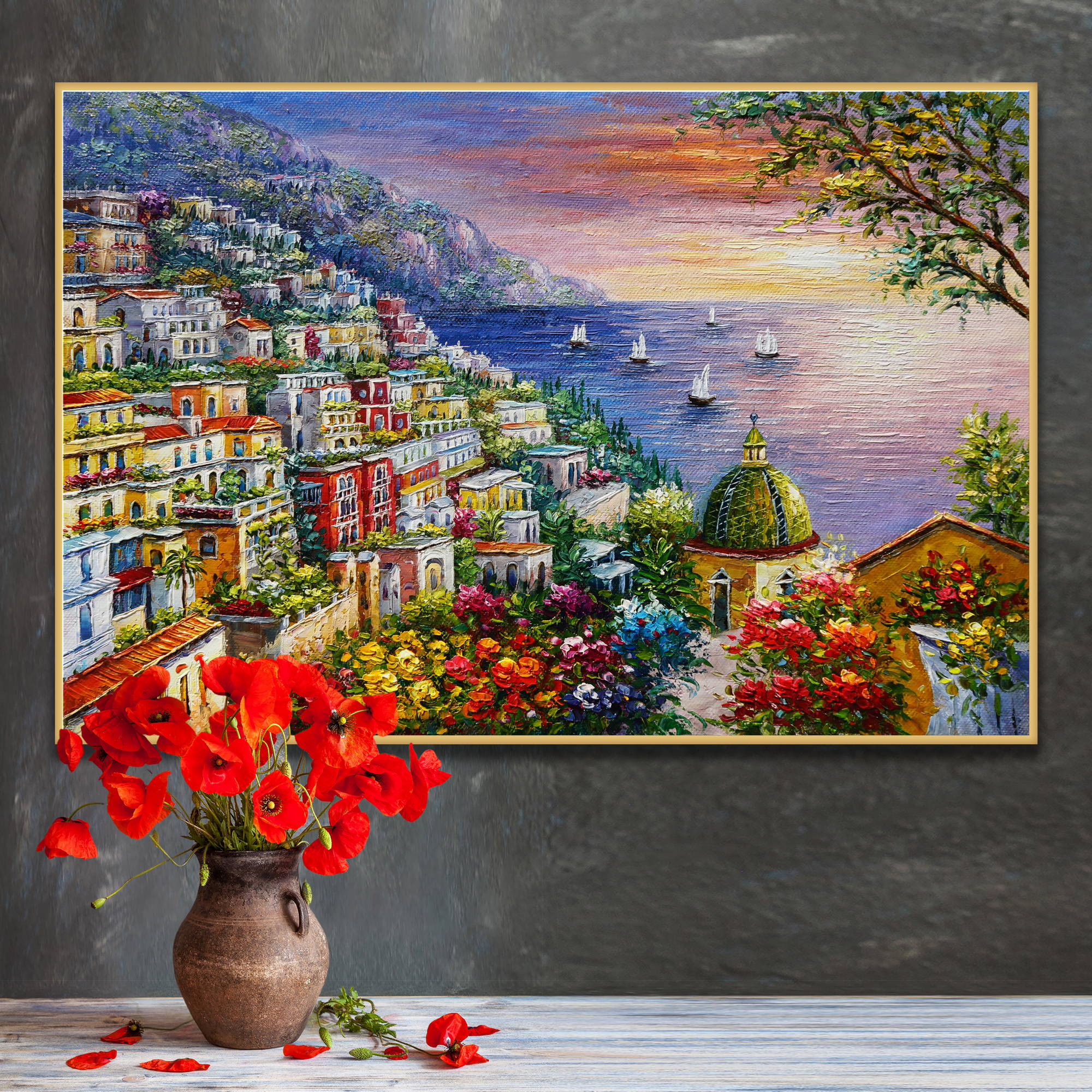 Dipinto della pittoresca costiera amalfitana a Positano