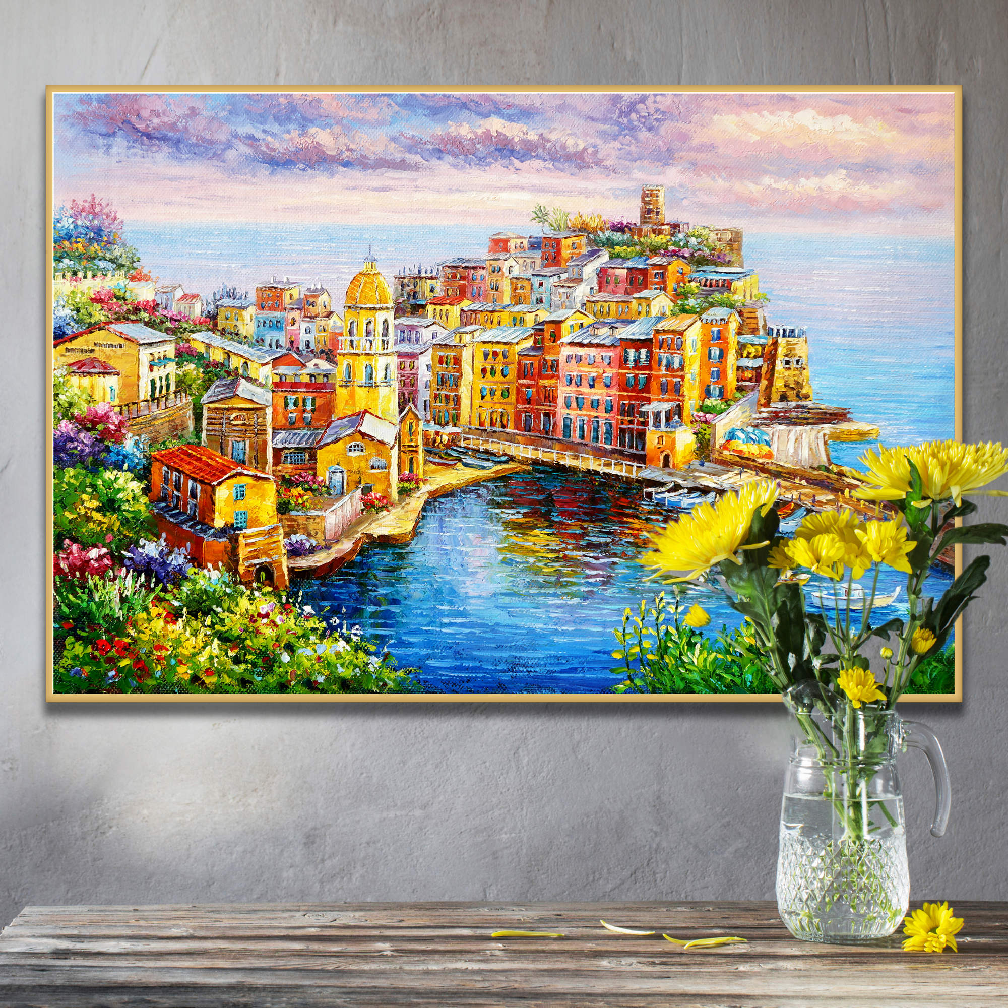 Hand painted Marina of Vernazza Cinque Terre 60x90cm