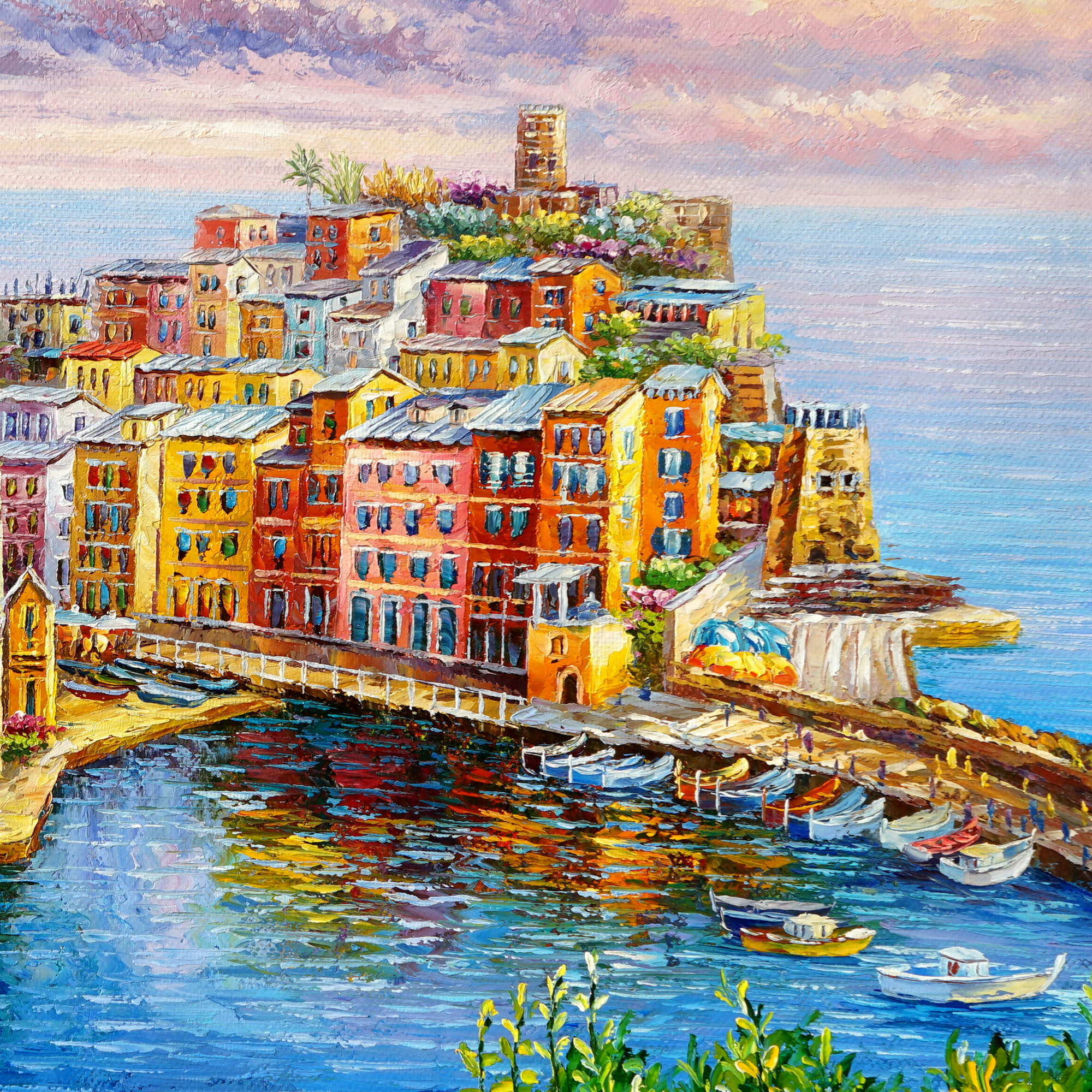 Dipinto a mano Porticciolo di Vernazza Cinque Terre 60x90cm