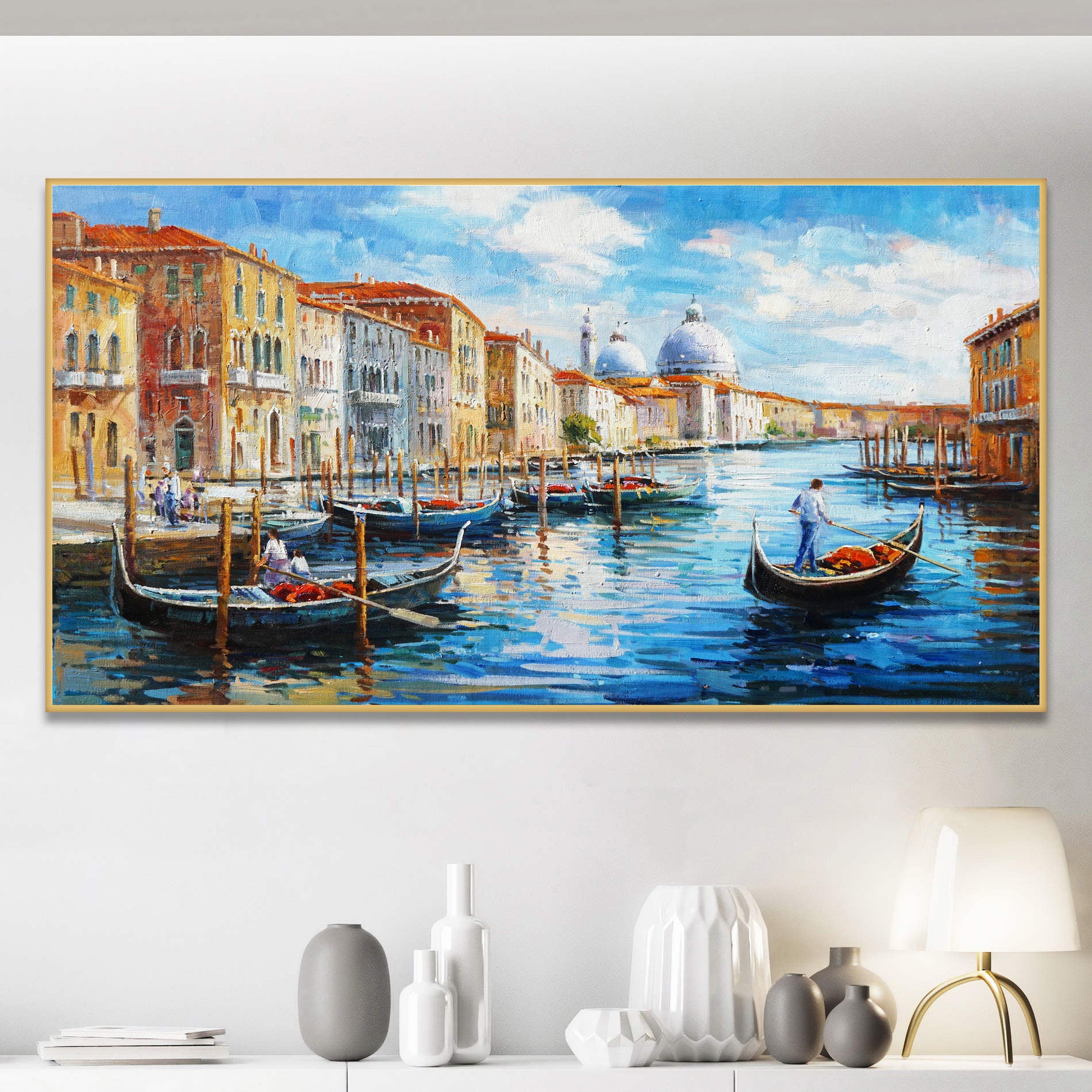 Venise peinte à la main, Canal avec gondoles 60x120cm