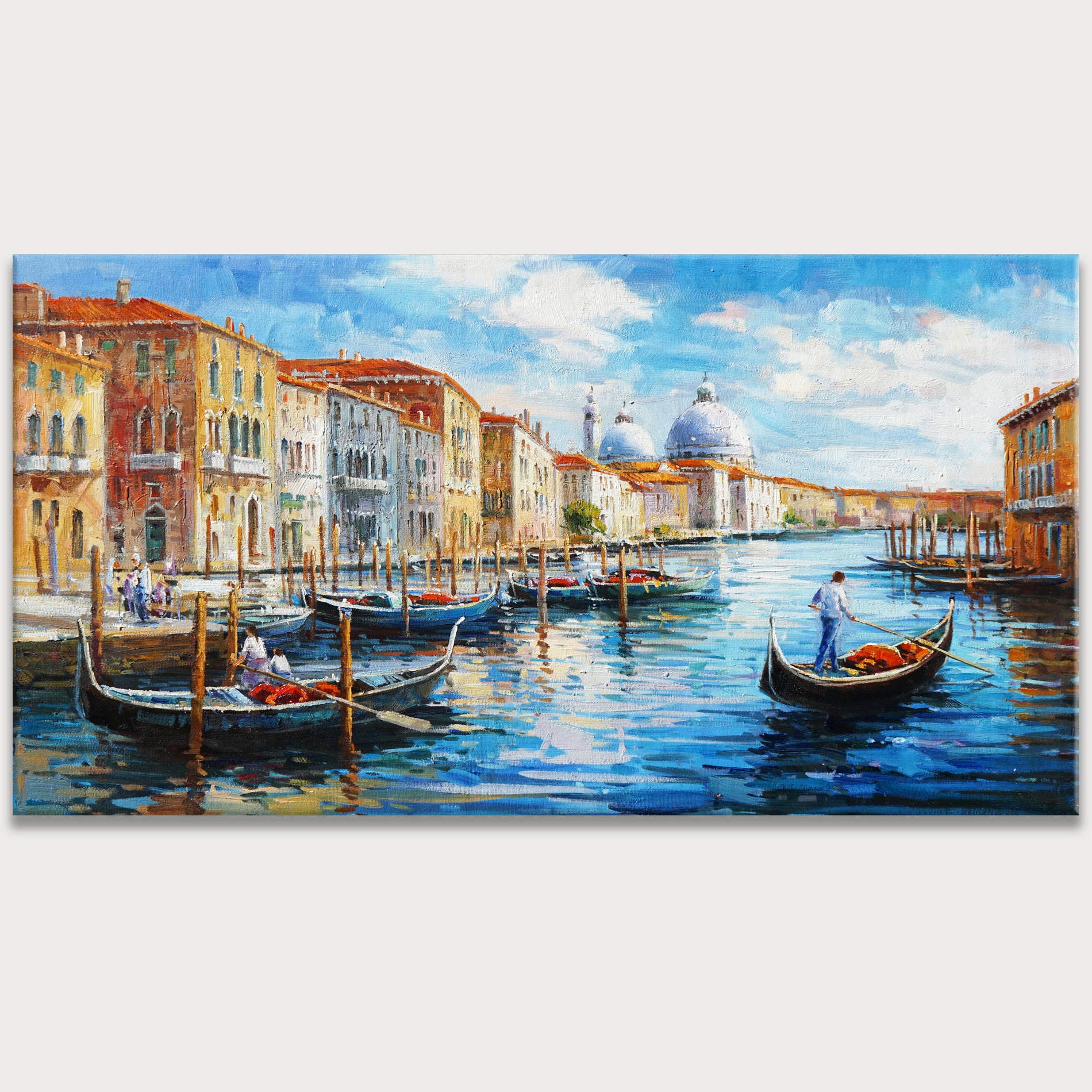 Dipinto a mano Venezia, Canale con Gondole 60x120cm