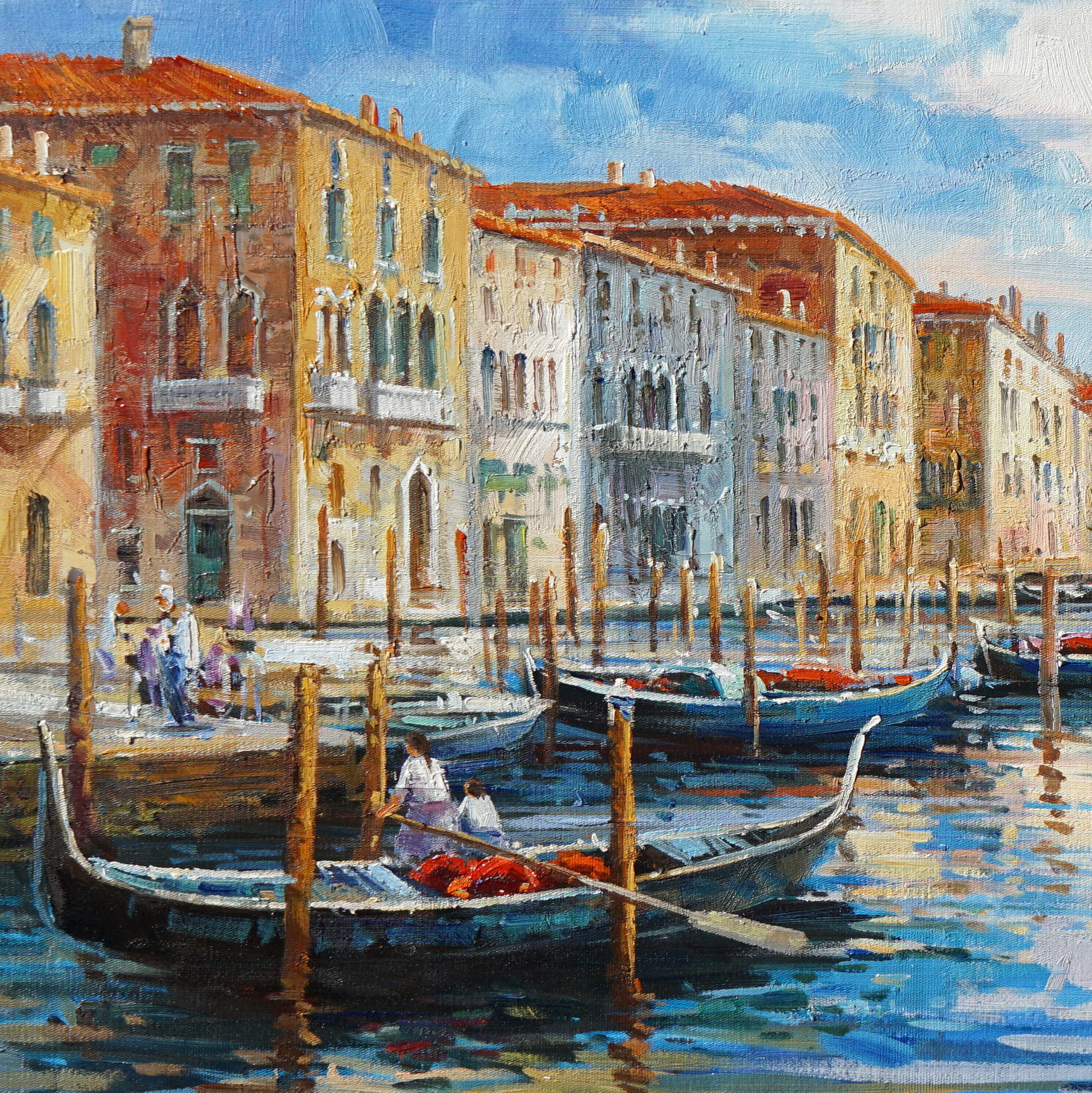 Hand painted Venice, Canal with Gondolas 60x120cm