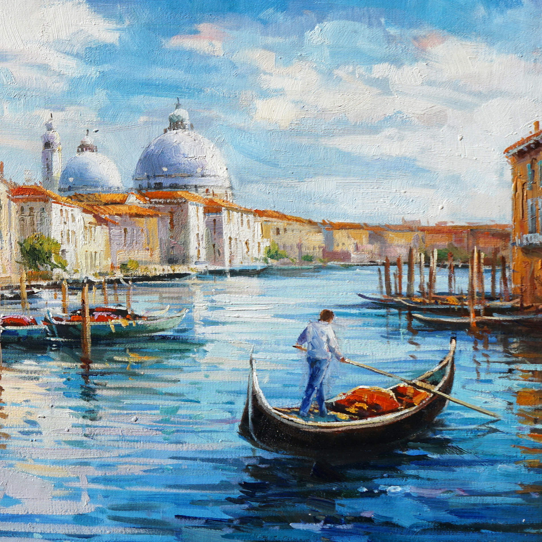 Dipinto a mano Venezia, Canale con Gondole 60x120cm