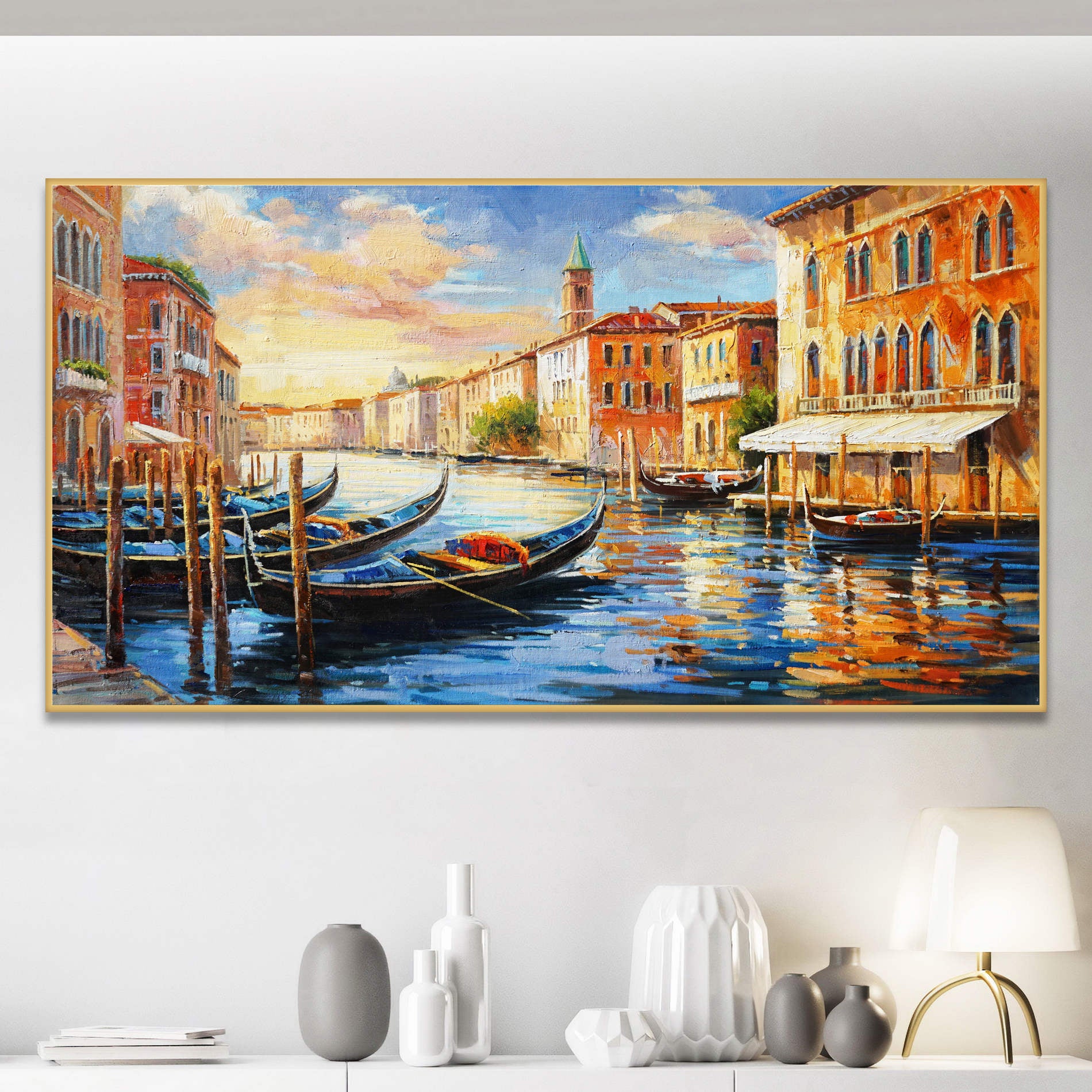 Dipinto a mano Canale a Venezia Gondole 60x120cm