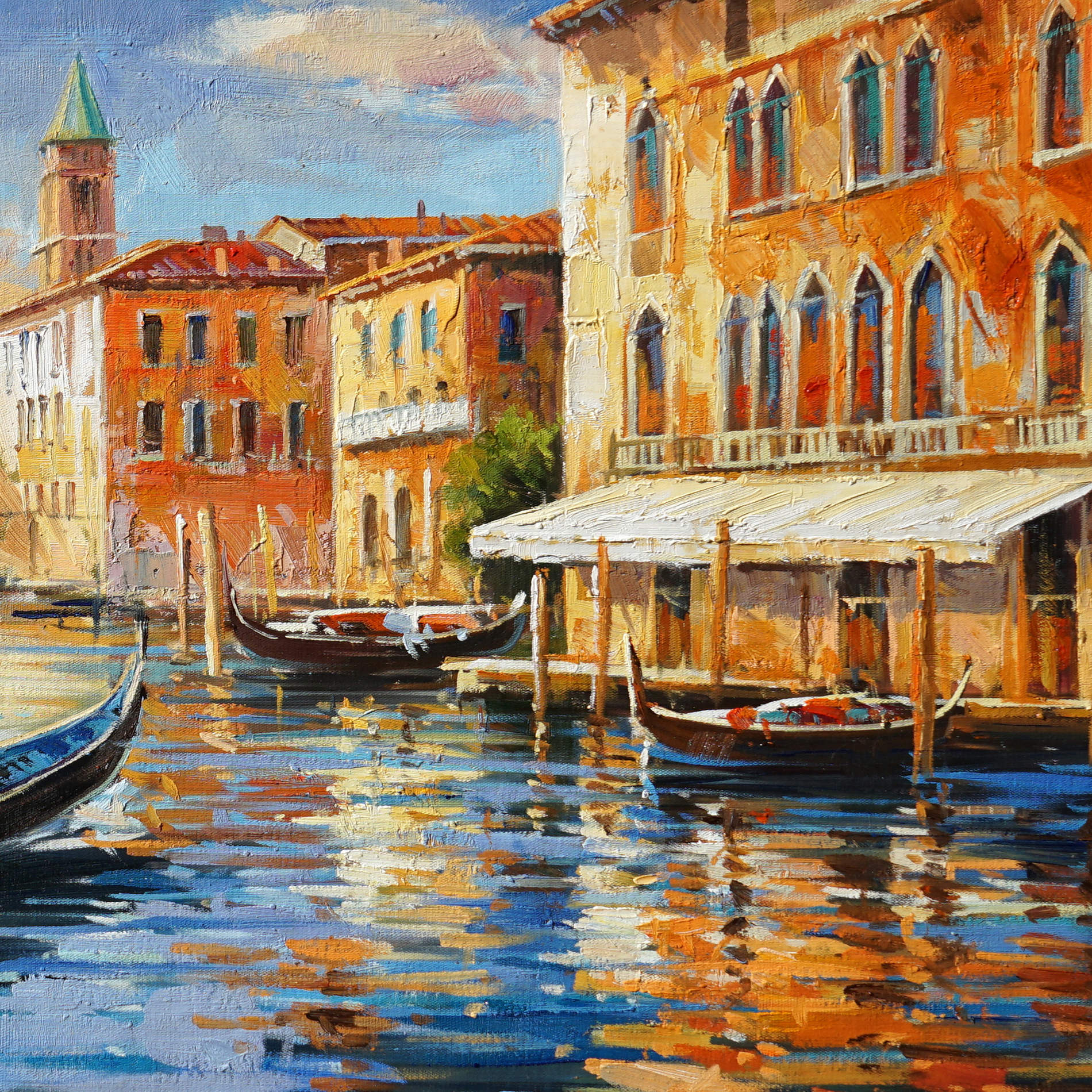 Hand painted Canal in Venice Gondolas 60x120cm