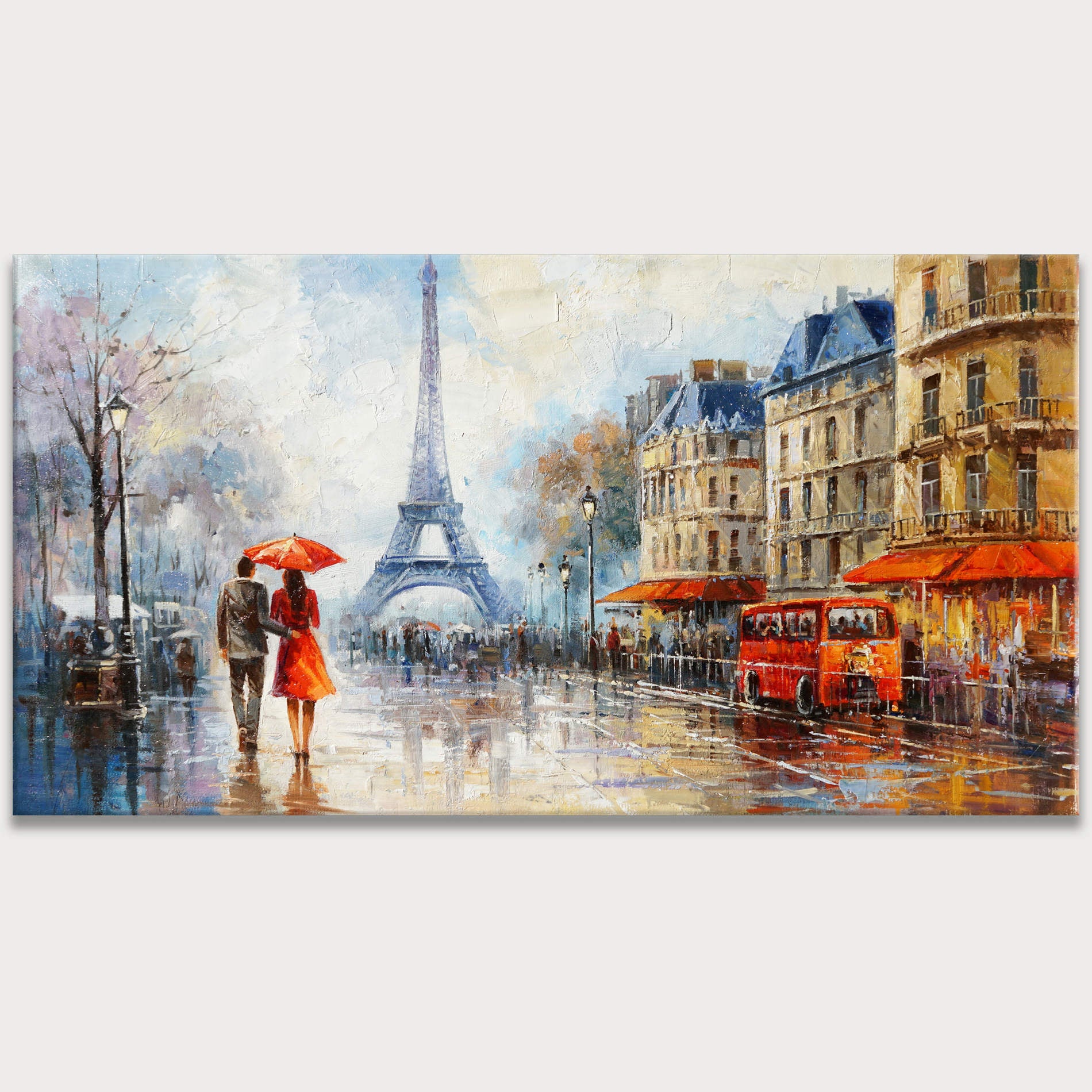Dipinto a mano Giorno di Pioggia a Parigi 60x120cm