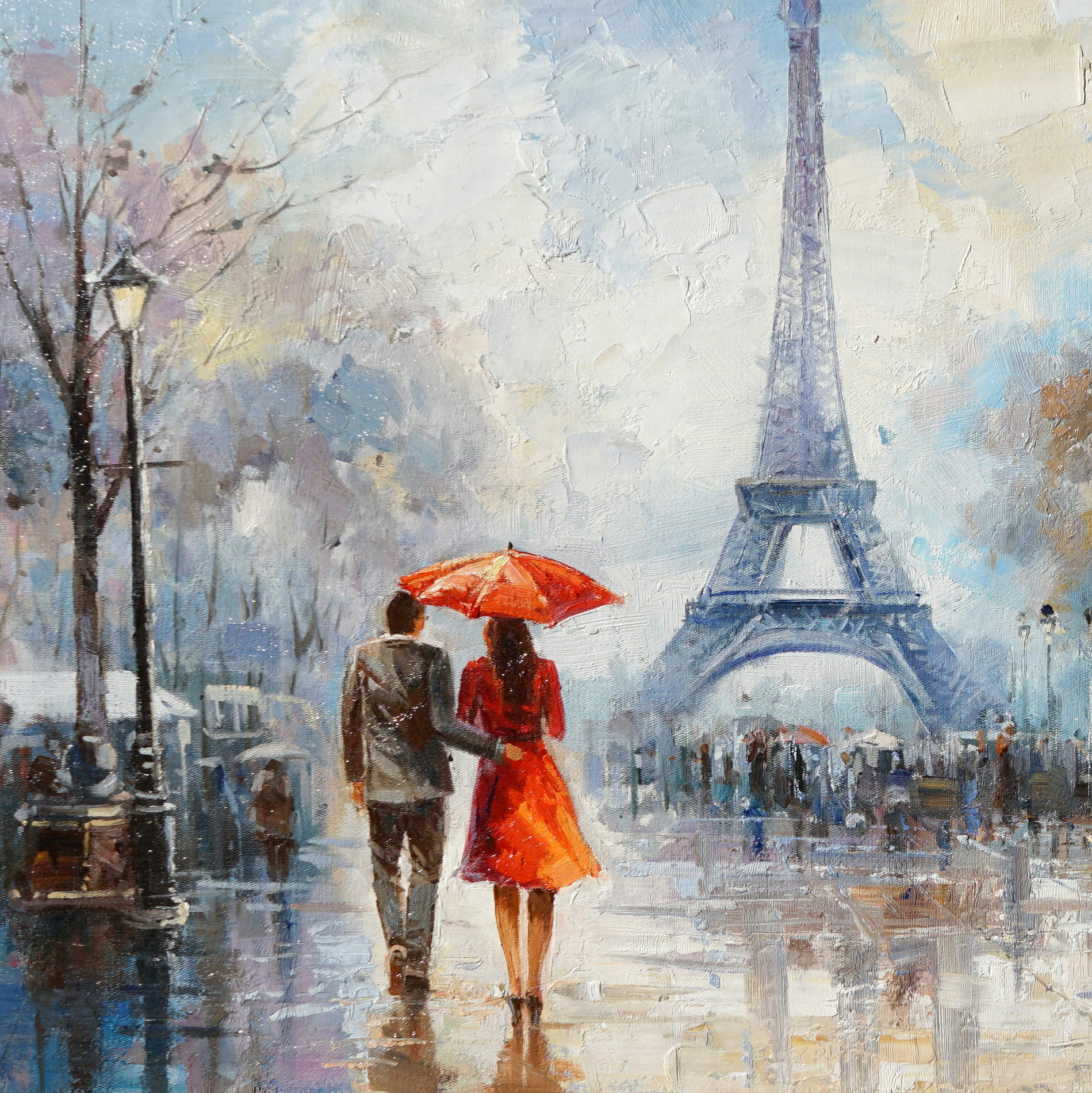 Jour de pluie peint à la main à Paris 60x120cm
