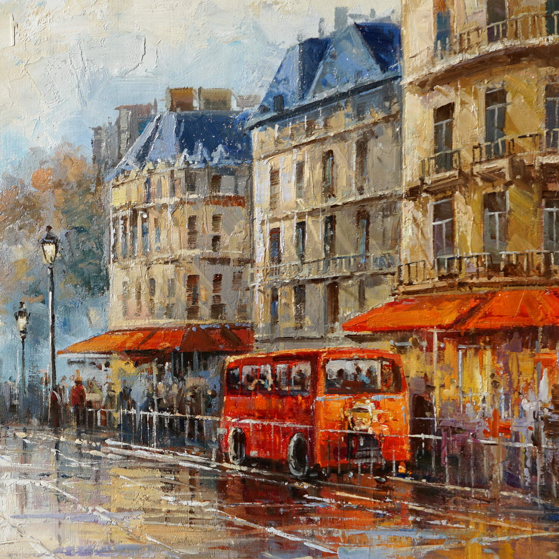 Jour de pluie peint à la main à Paris 60x120cm